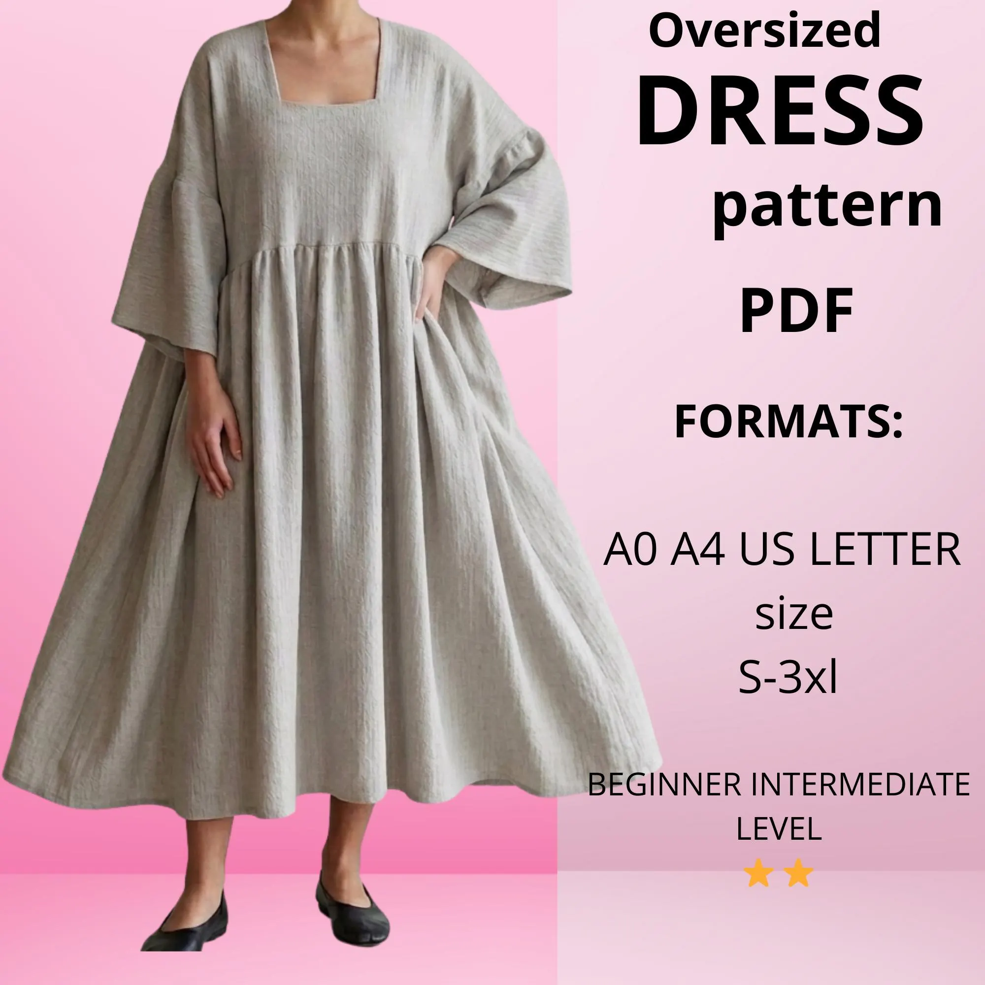 Oversized Kaftan Dress Pattern | Empire Waist Boho Sewing (Digital Download)