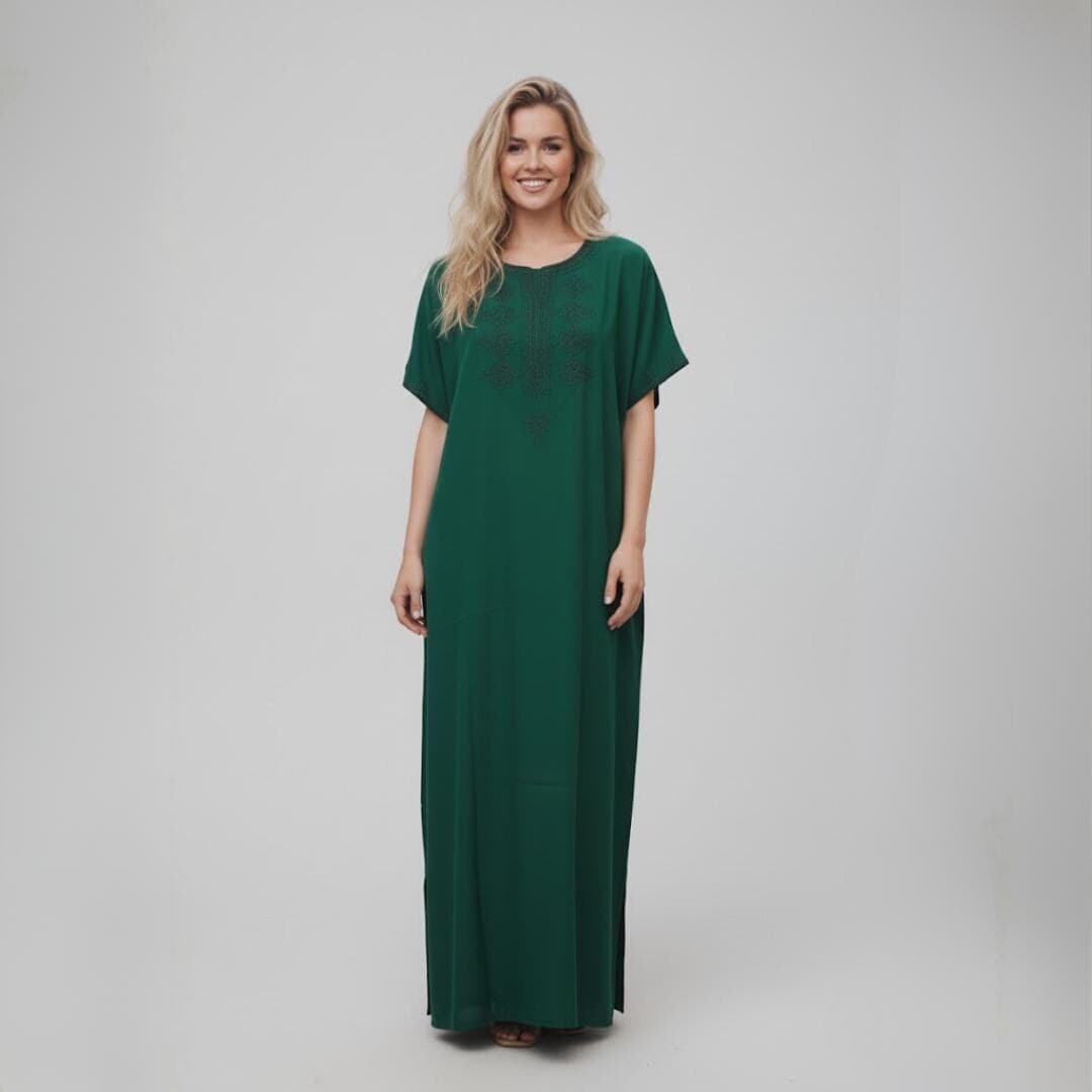 Green Moroccan Kaftan Dress: Embroidered Cotton Maxi Dress - image 2