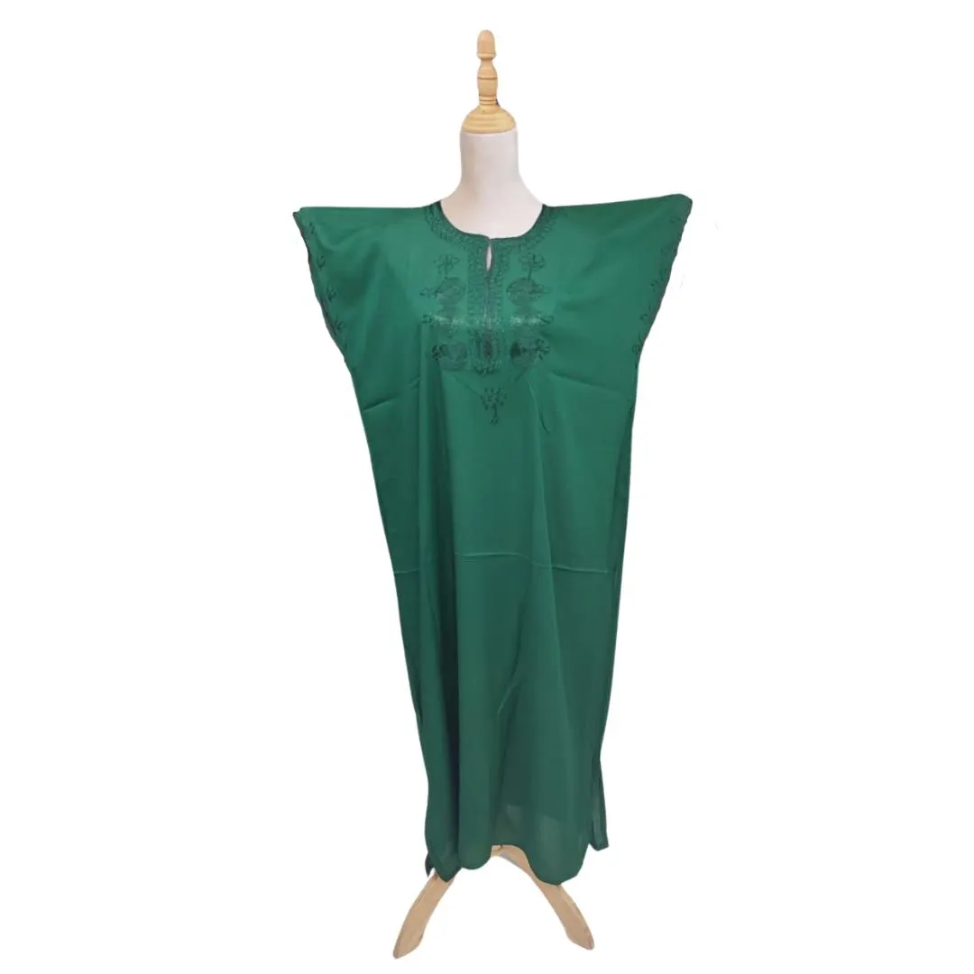 Green Moroccan Kaftan Dress: Embroidered Cotton Maxi Dress - image 3