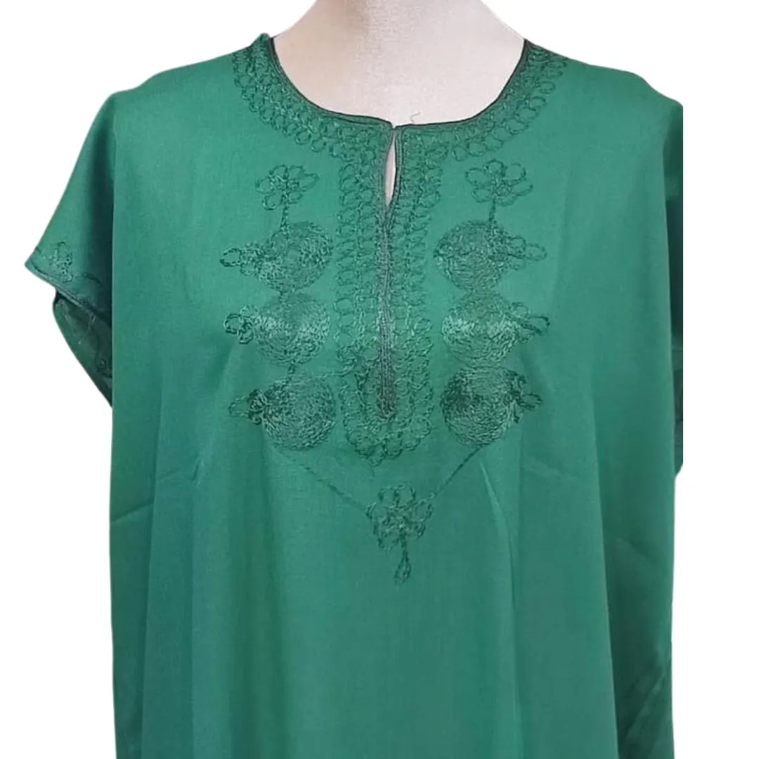 Green Moroccan Kaftan Dress: Embroidered Cotton Maxi Dress - image 4