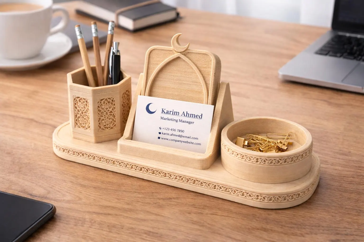 Islamic Desk Organizer, Muslim Office Desk Organizer, Quran Phone Stand, Eid Gift, Ramadan Decor, Islamic Office Decor, Business Card Holder - image 4