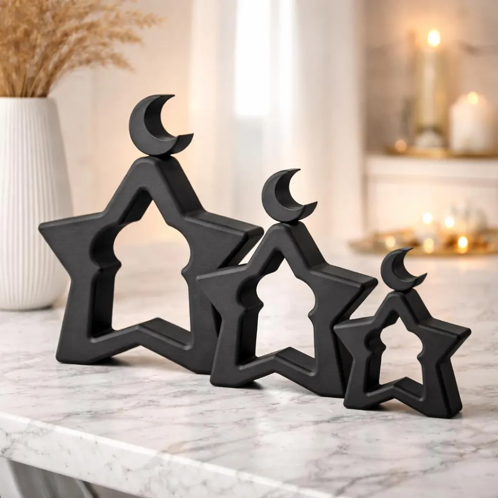 Ramadan and Eid Mubarak Decoration Set, Islamic Star Crescent Table Decor, Modern Muslim Home Accent, Unique 3D Printed Gift - image 3