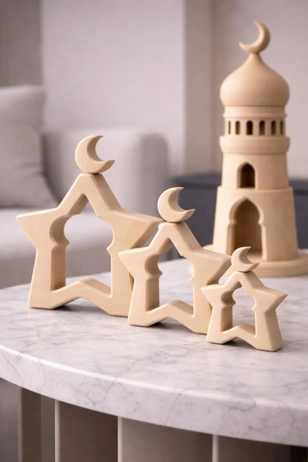 Ramadan and Eid Mubarak Decoration Set, Islamic Star Crescent Table Decor, Modern Muslim Home Accent, Unique 3D Printed Gift - image 4