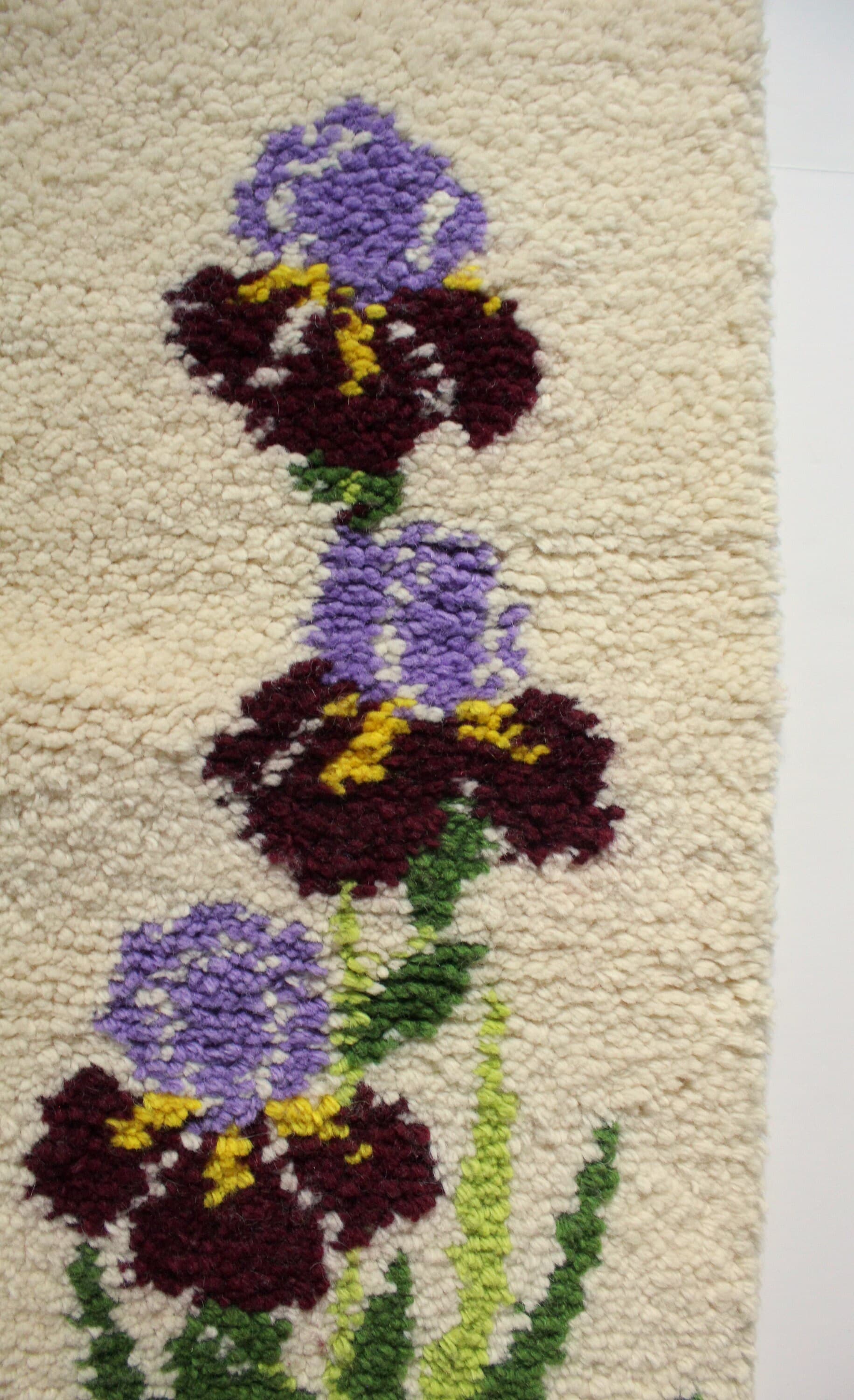 Vintage Handmade Purple Iris Latch Hook Yarn Wall Hanging 1970s - image 3