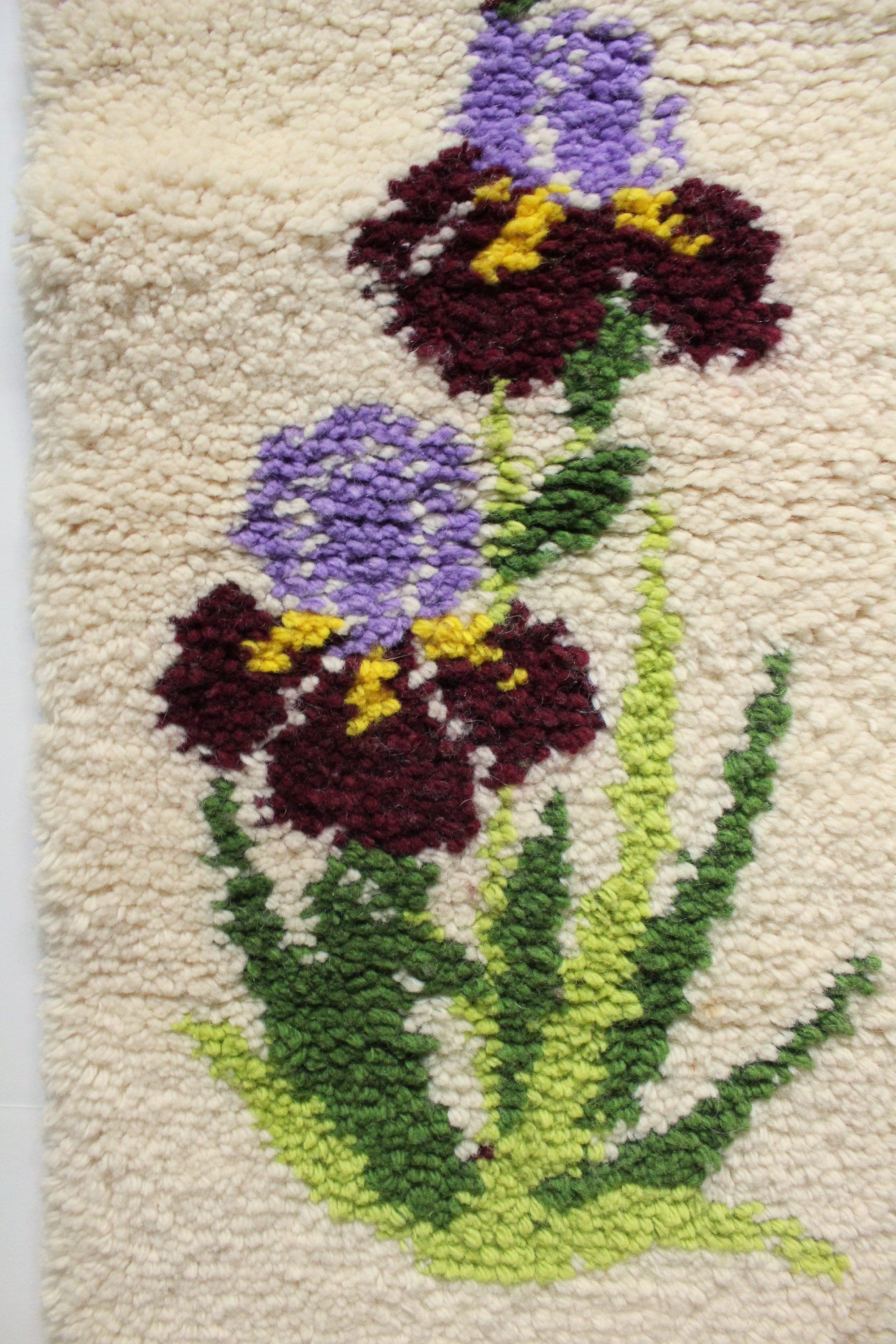 Vintage Handmade Purple Iris Latch Hook Yarn Wall Hanging 1970s - image 4