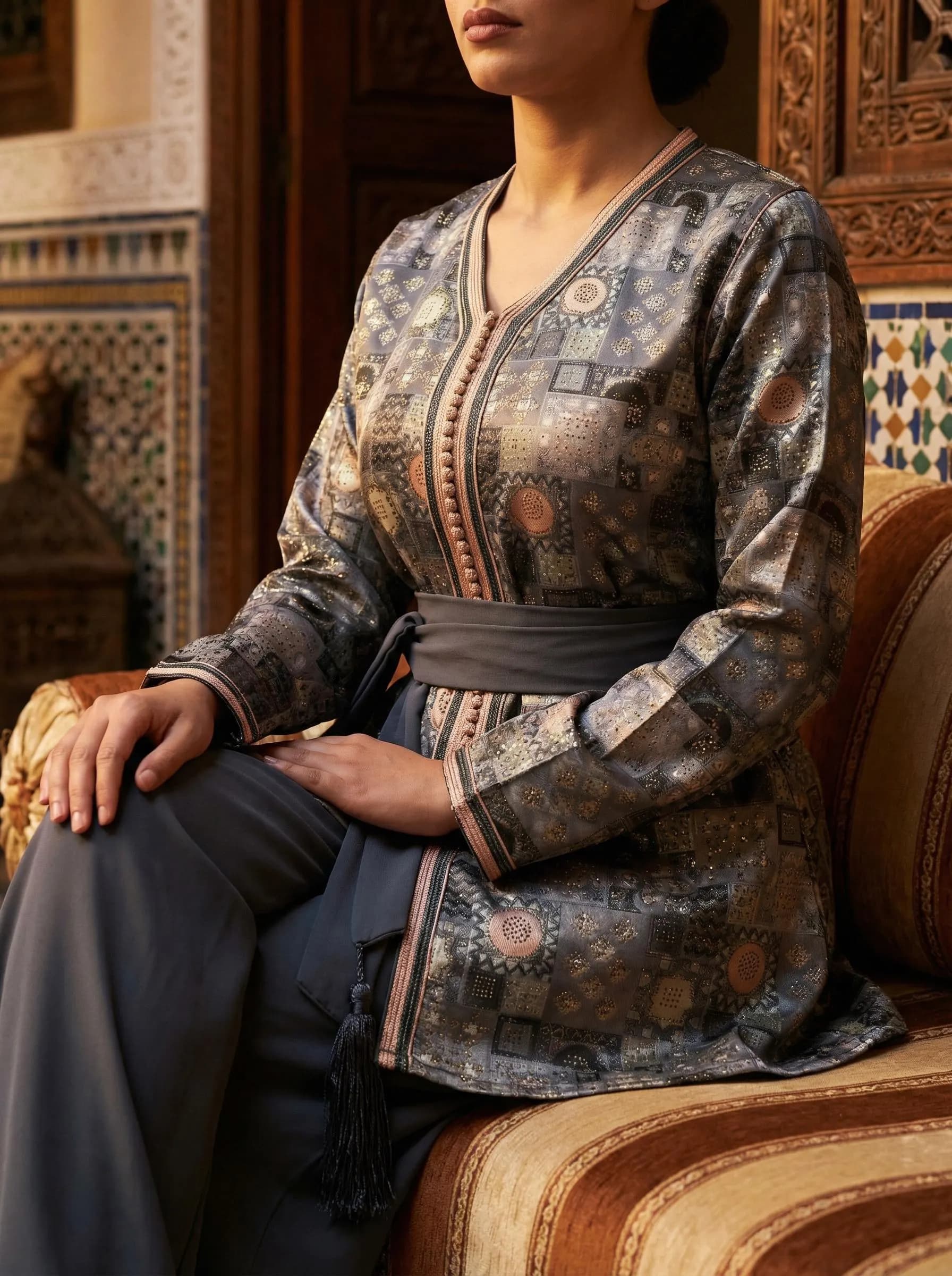 Luxury Moroccan Jabadore Set – Ensemble Caftan Marocain Gris – Tenue Traditionnelle Élégante Femme – Eid Wedding Outfit - image 4