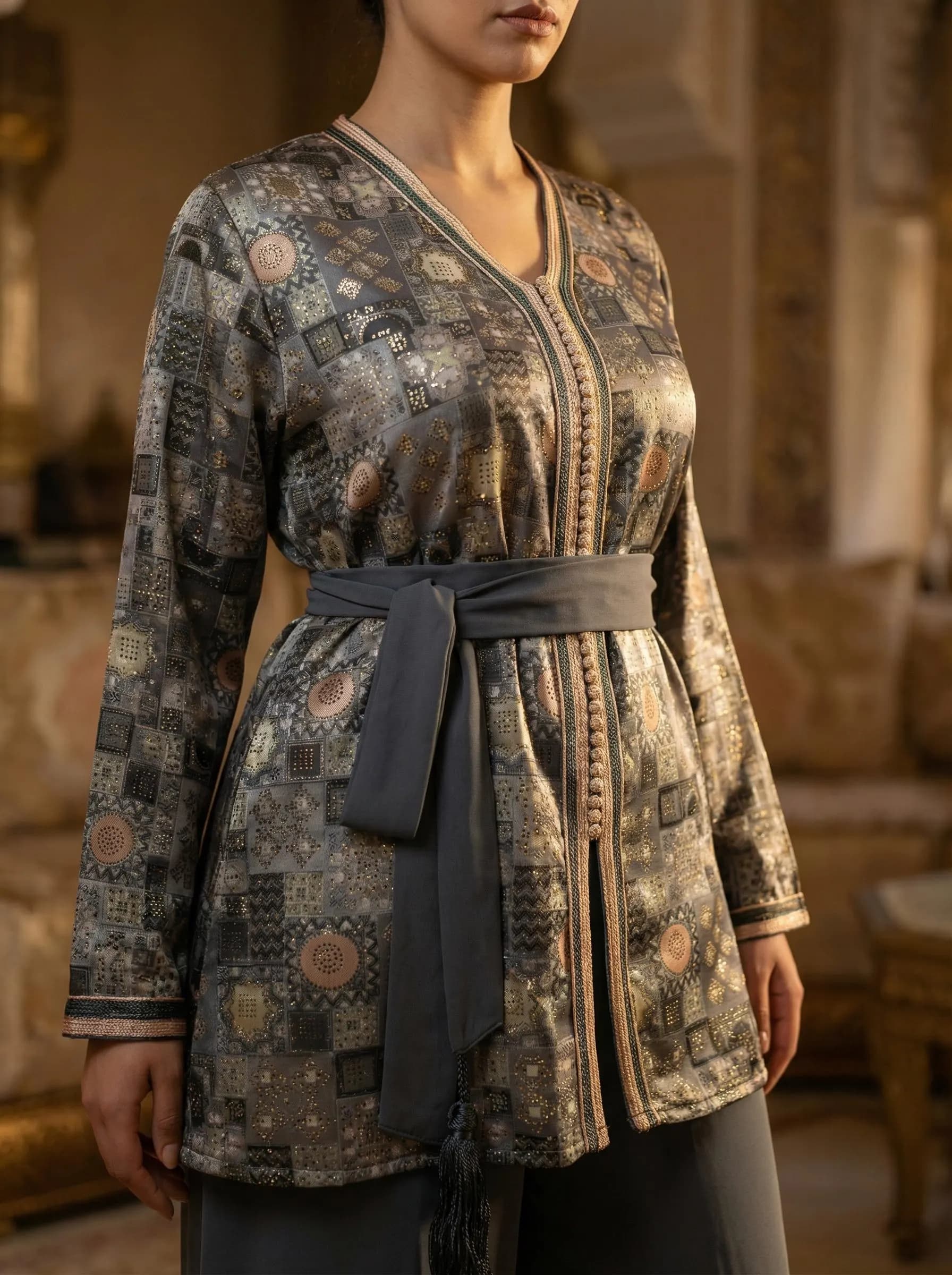 Luxury Moroccan Jabadore Set – Ensemble Caftan Marocain Gris – Tenue Traditionnelle Élégante Femme – Eid Wedding Outfit - image 3