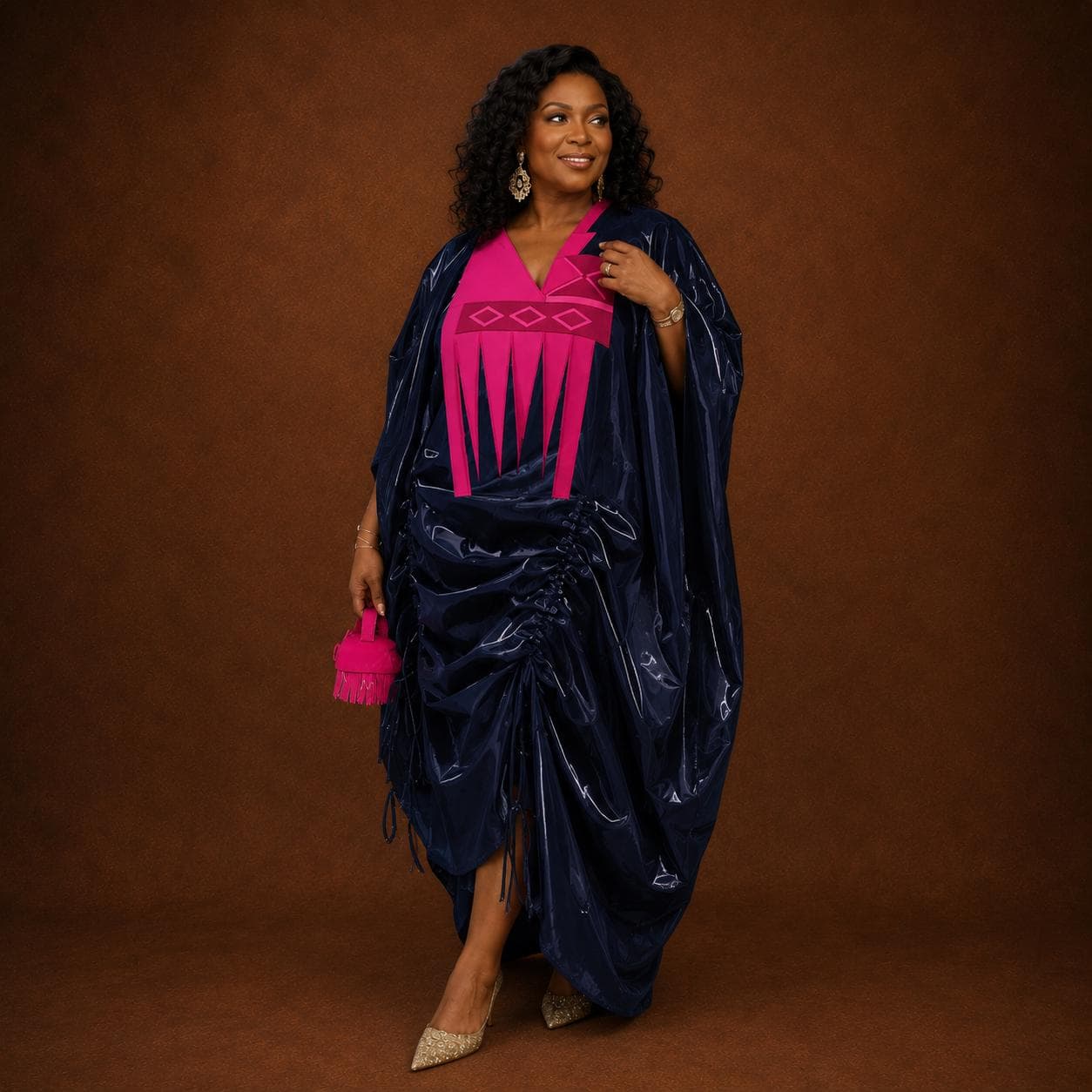 Black & Pink Abaya Dress, Elegant African Inspired Kaftan, One Size Modest Evening Gown, Wedding Guest Dress - image 3