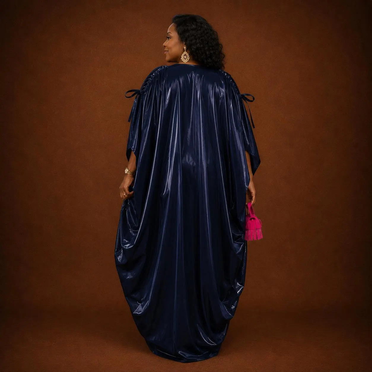 Black & Pink Abaya Dress, Elegant African Inspired Kaftan, One Size Modest Evening Gown, Wedding Guest Dress - image 4
