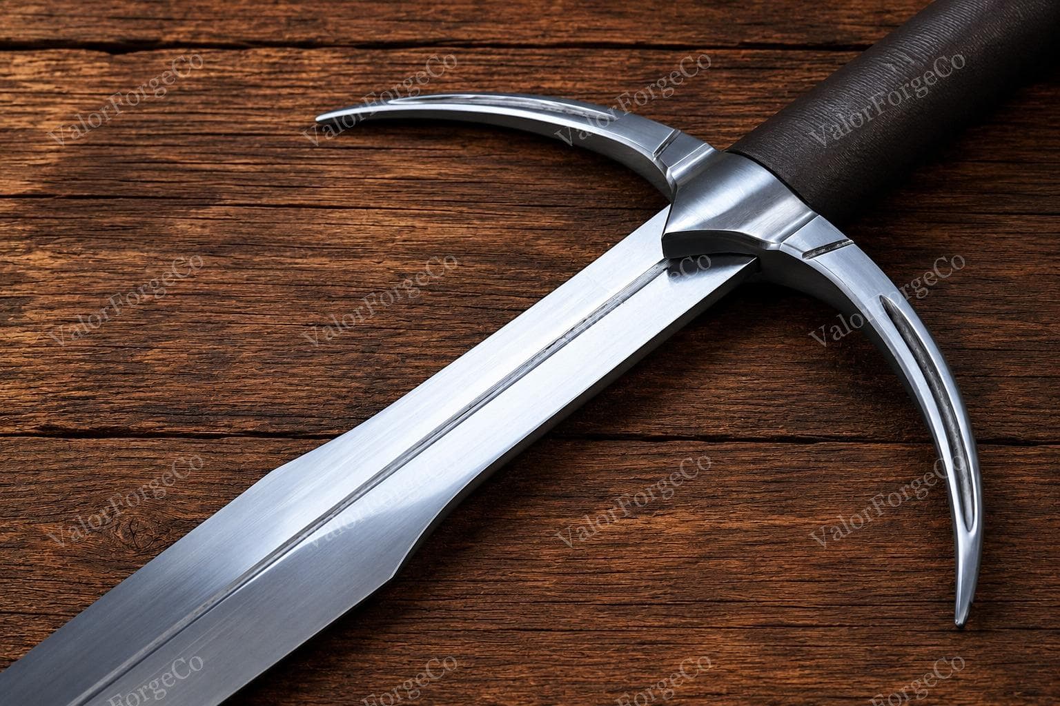 Medieval Two Handed Sword 40 Inch, Handmade Fantasy Decor, Crescent Guard Display Piece with Leather Scabbard, Wedding Groomsmen Gift - image 3