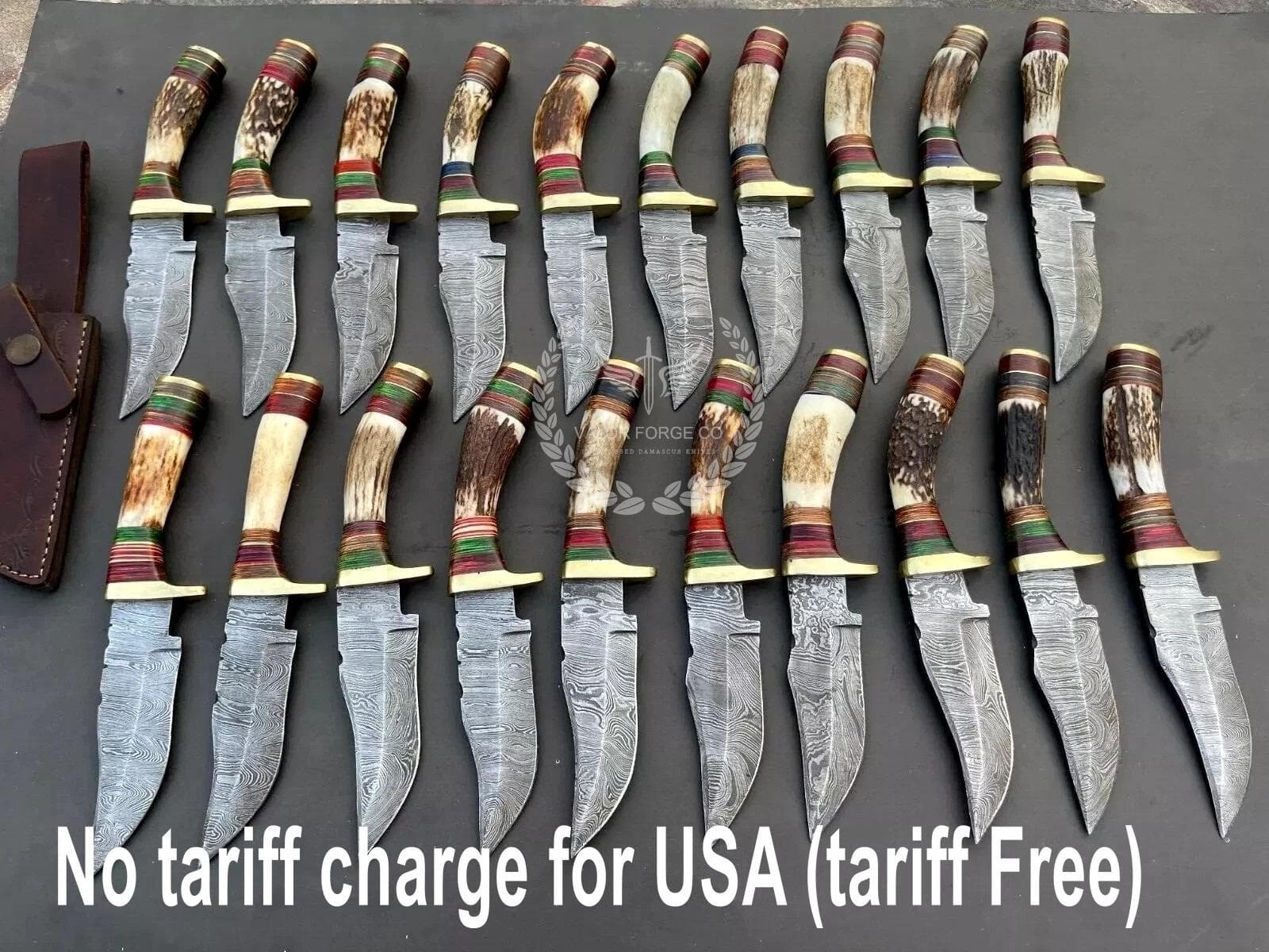 Handmade Damascus Knife Set, Skinner Knife Lot 6 12 24 36 Pieces, Antler Style Handle, Leather Sheath, Rustic Collector Gift - image 3