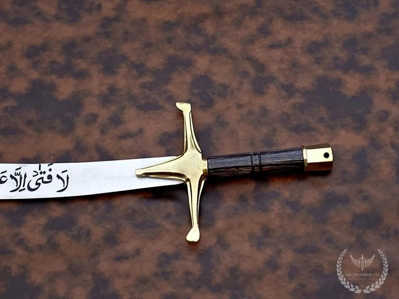 Zulfiqar Sword Groomsmen Gift, Handmade Engraved Double Tip Islamic Sword with Leather Sheath & Stand, Wedding Gift for Him - image 5