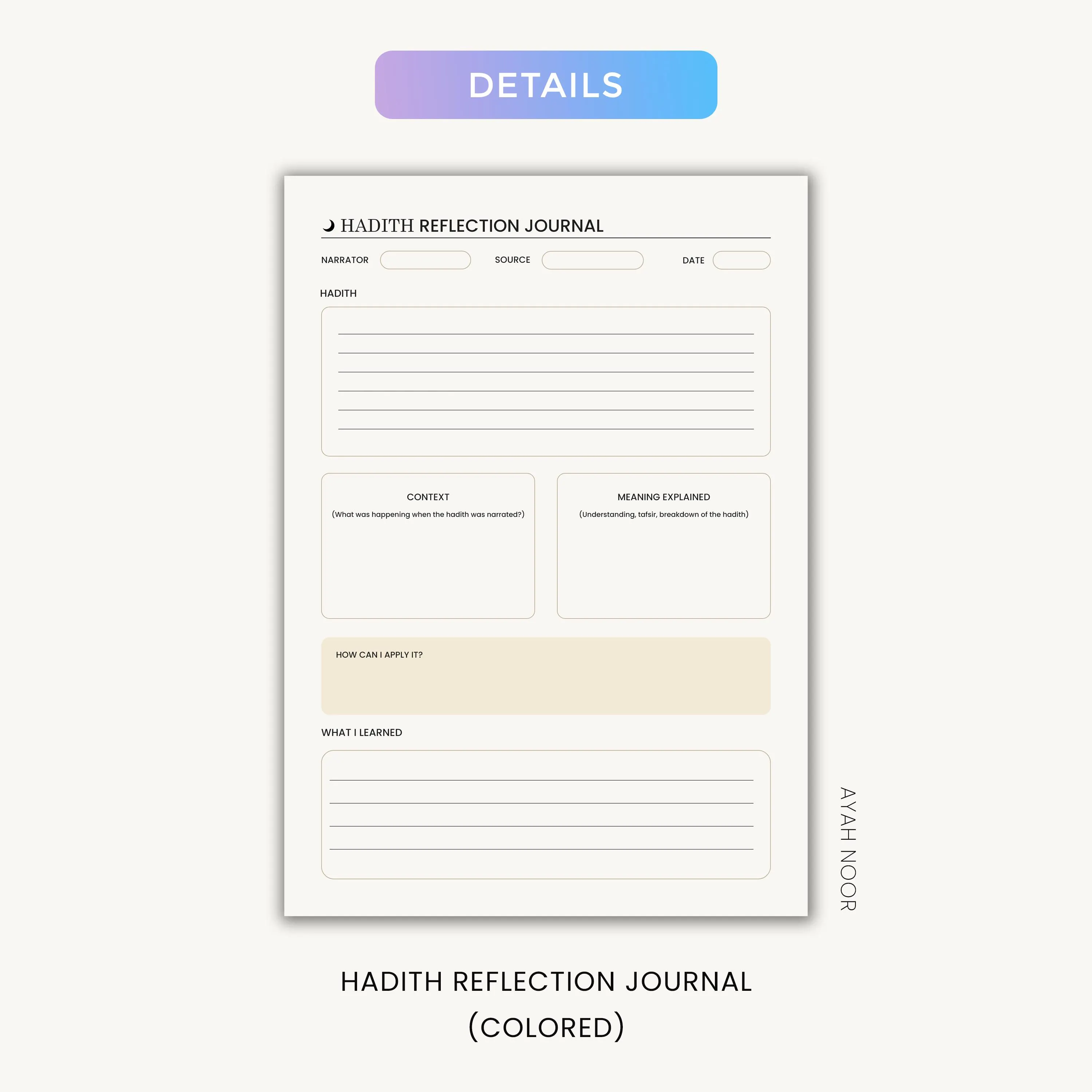 Hadith Reflection Journal: Muslim Planner, Sunnah Notes, Islamic Study Page (Digital Download) - image 3
