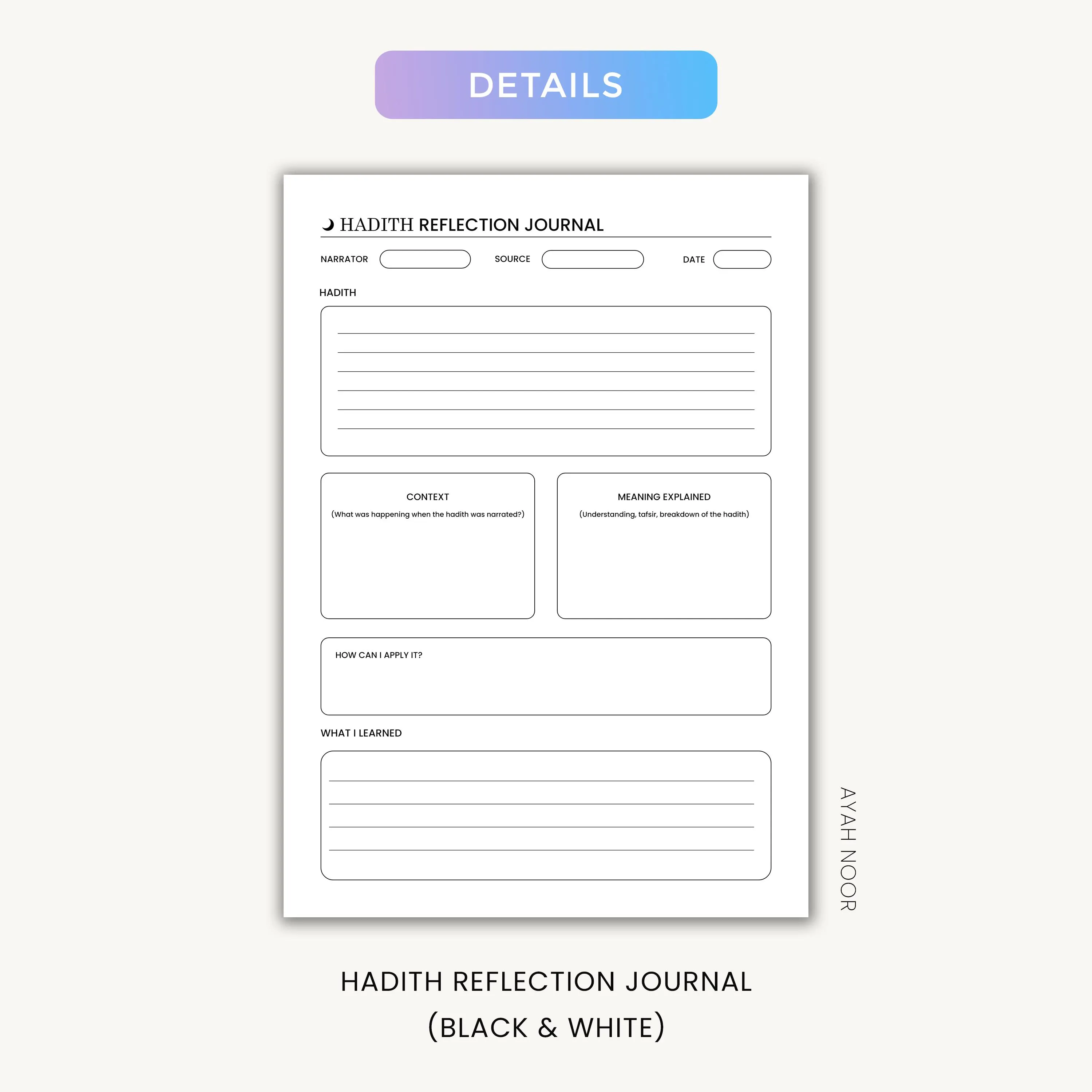 Hadith Reflection Journal: Muslim Planner, Sunnah Notes, Islamic Study Page (Digital Download) - image 4