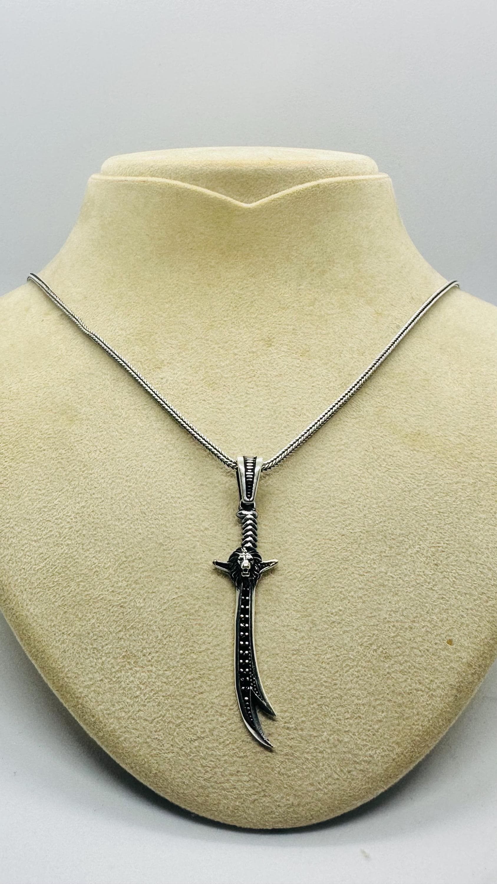 Fathers Day Silver Dagger Necklace, Gothic Men Sword Pendant - image 3
