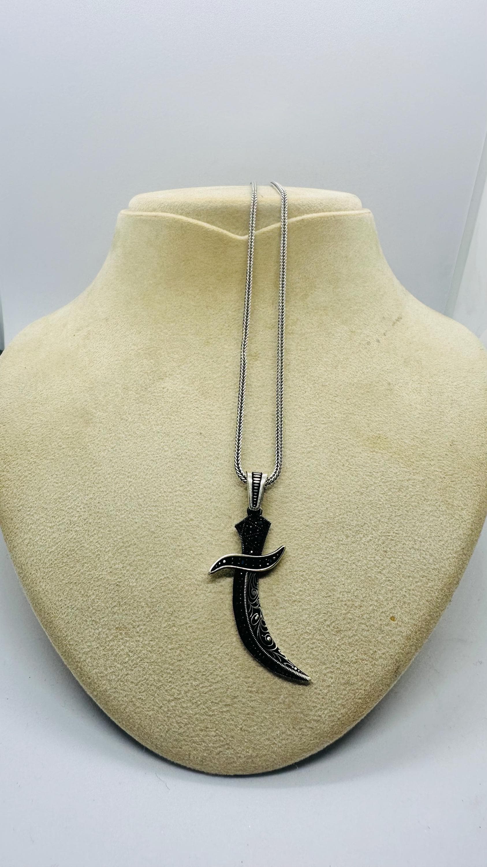 Valentine’s Day Silver Dagger Necklace, Black Sword Men Pendant - image 3