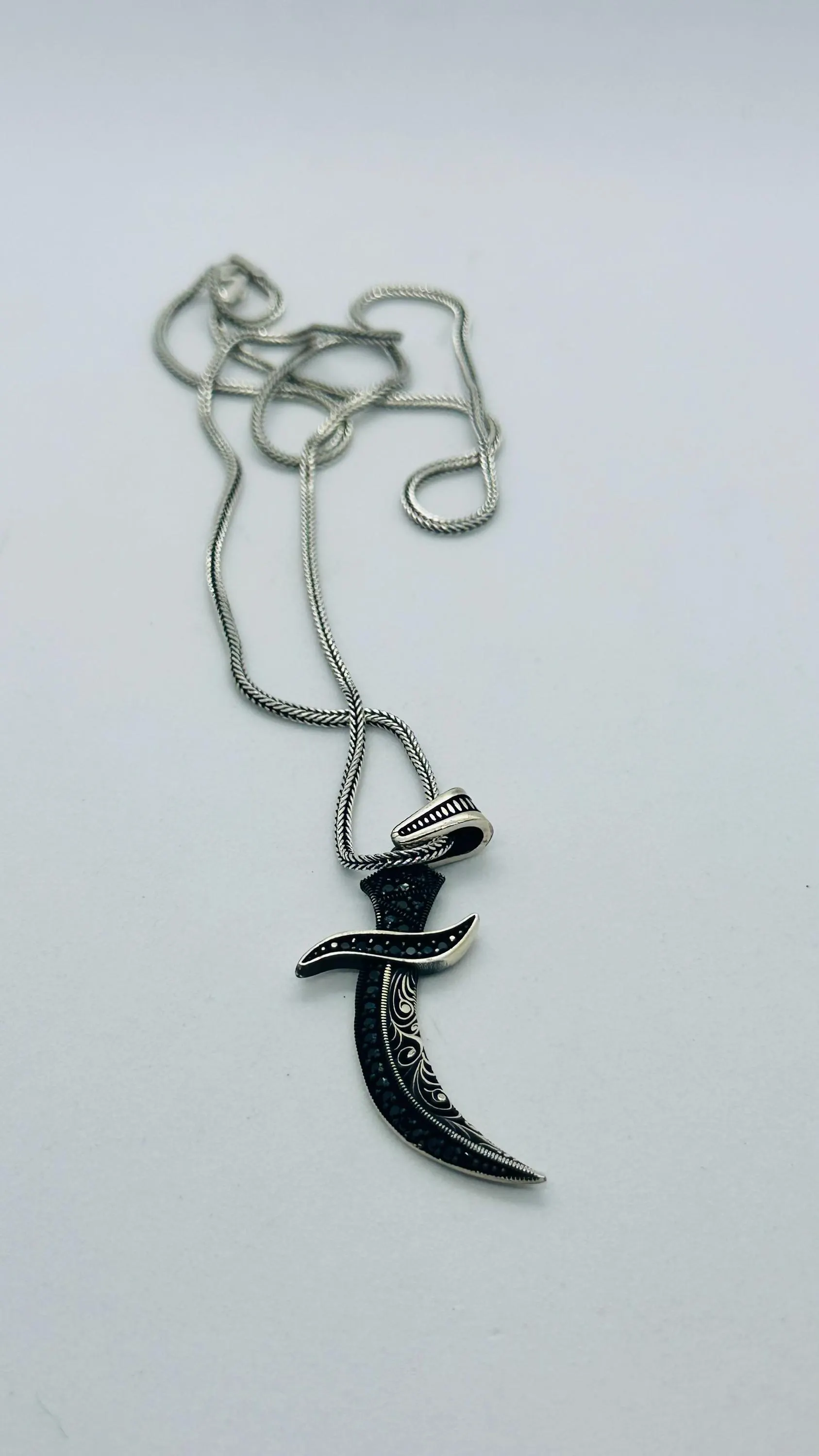 Valentine’s Day Silver Dagger Necklace, Black Sword Men Pendant - image 5