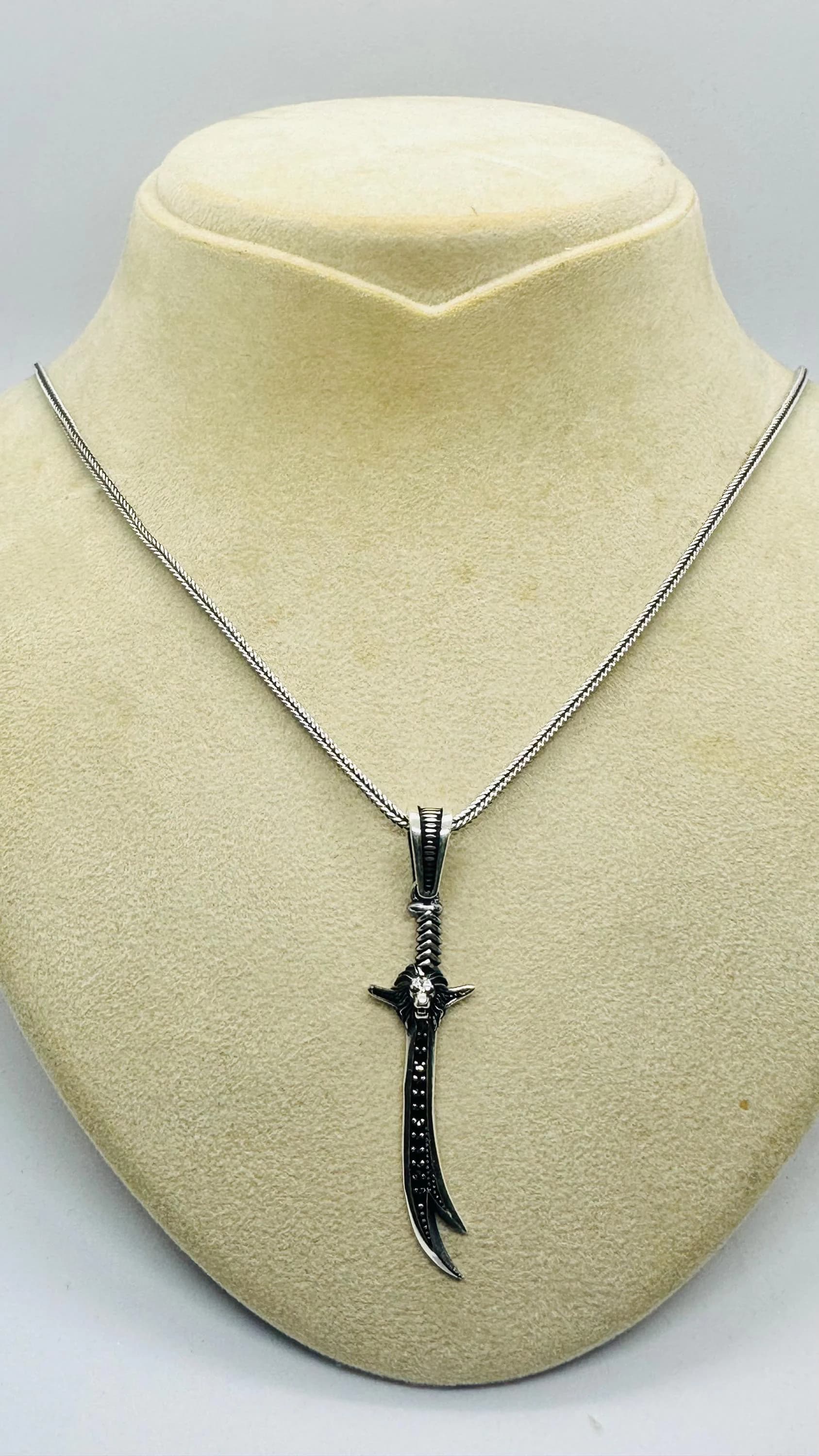 Fathers Day Silver Dagger Necklace, Gothic Men Sword Pendant - image 4