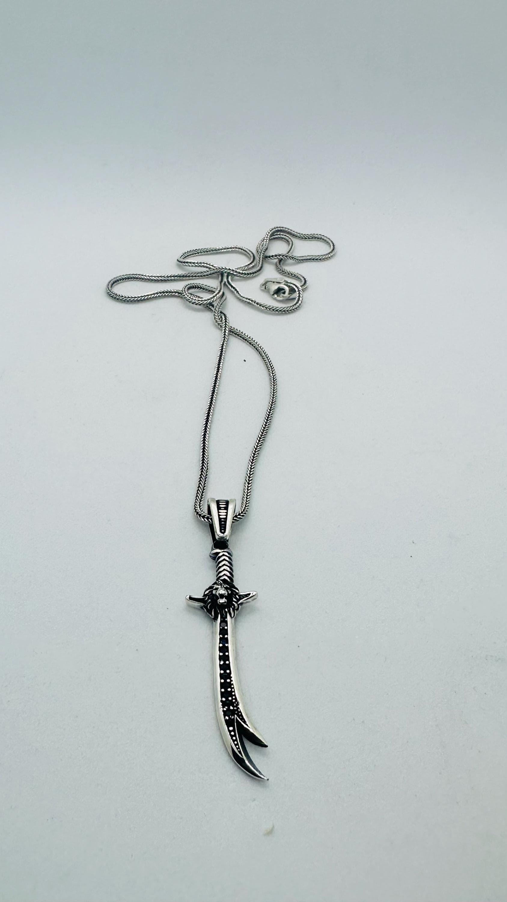 Fathers Day Silver Dagger Necklace, Gothic Men Sword Pendant - image 5