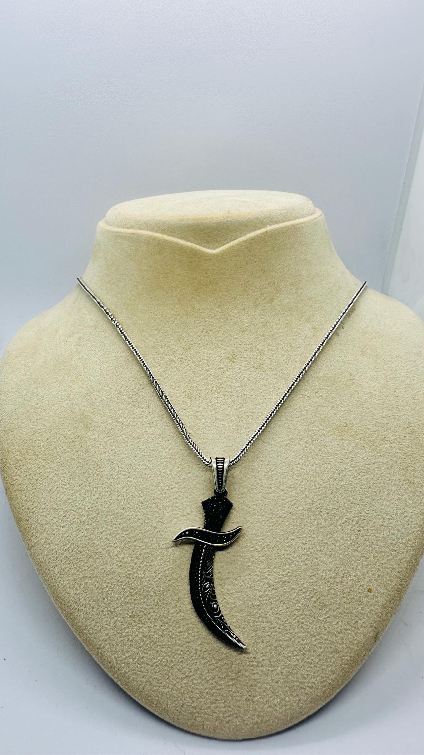 Valentine’s Day Silver Dagger Necklace, Black Sword Men Pendant - image 4