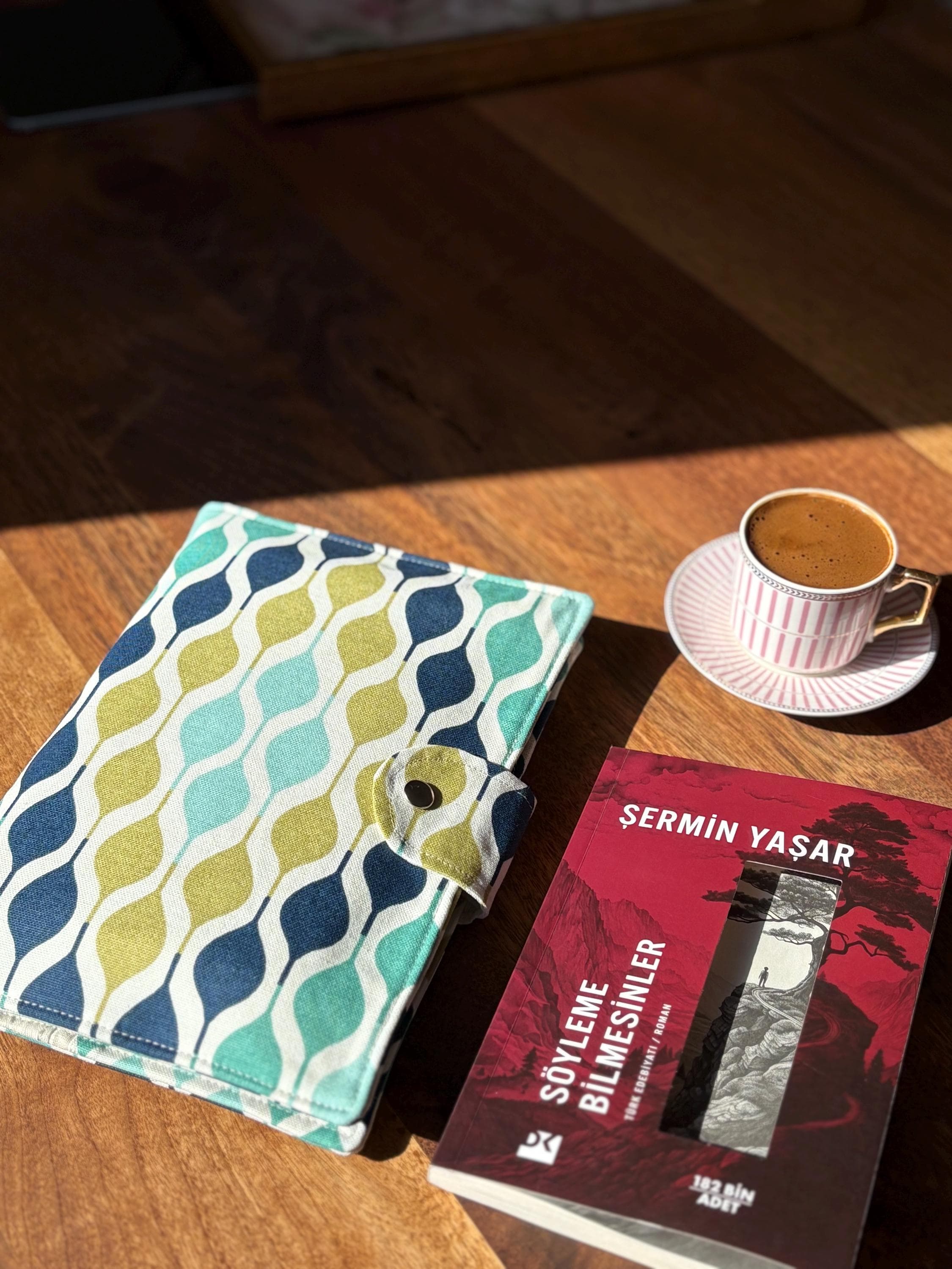 Handmade Geometric Book Sleeve with Pen Holder & Notebook Pocket, Padded Fabric Book Cover A5 - image 3
