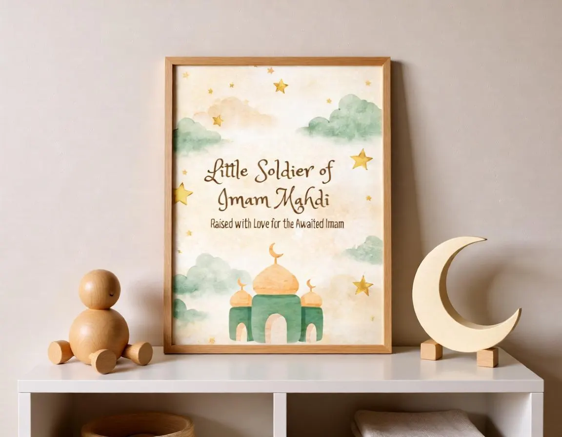 Shia Nursery Art, Watercolor Imam Mahdi Poster for an Islamic Kids Room