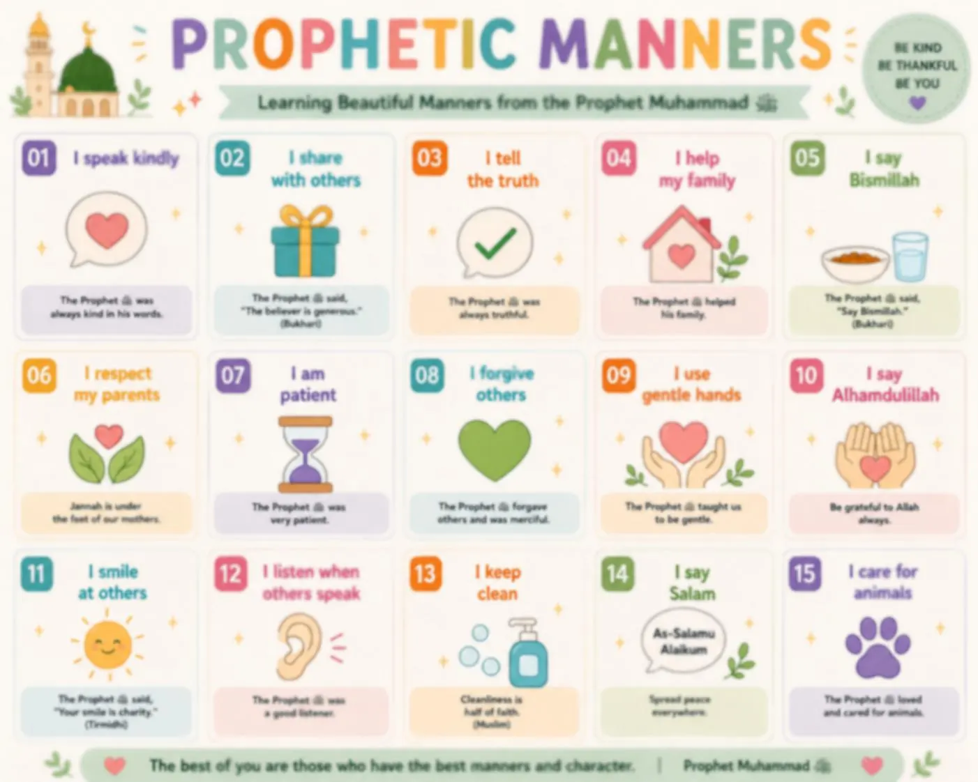 Prophetic Manners Bundle for Kids | Islamic Flashcards & Poster Printable | Muslim Character Education | Instant Download - image 3
