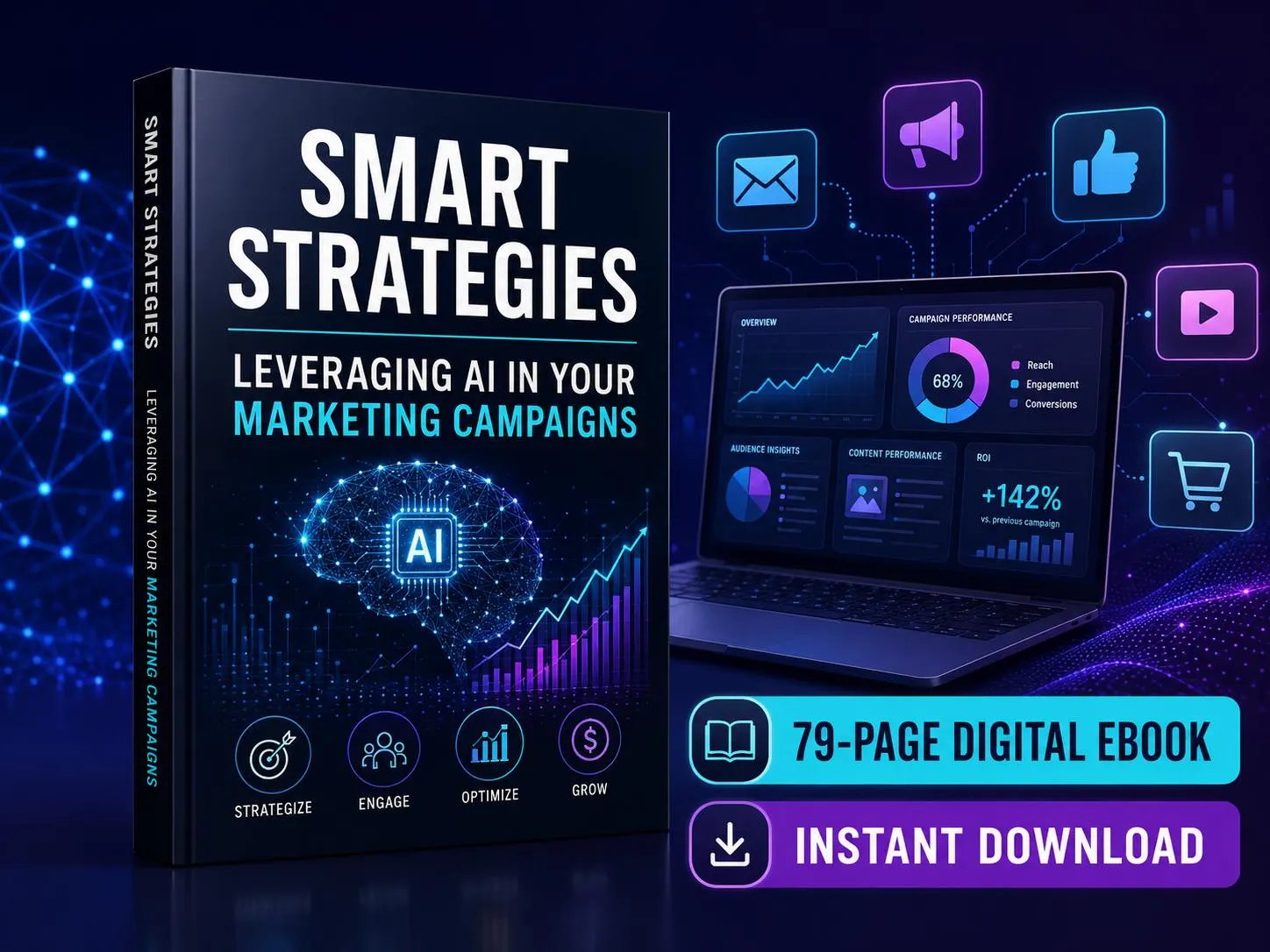 AI Marketing Strategies eBook, Digital Marketing Automation, Content, Social Media and ROI Guide, Instant Download