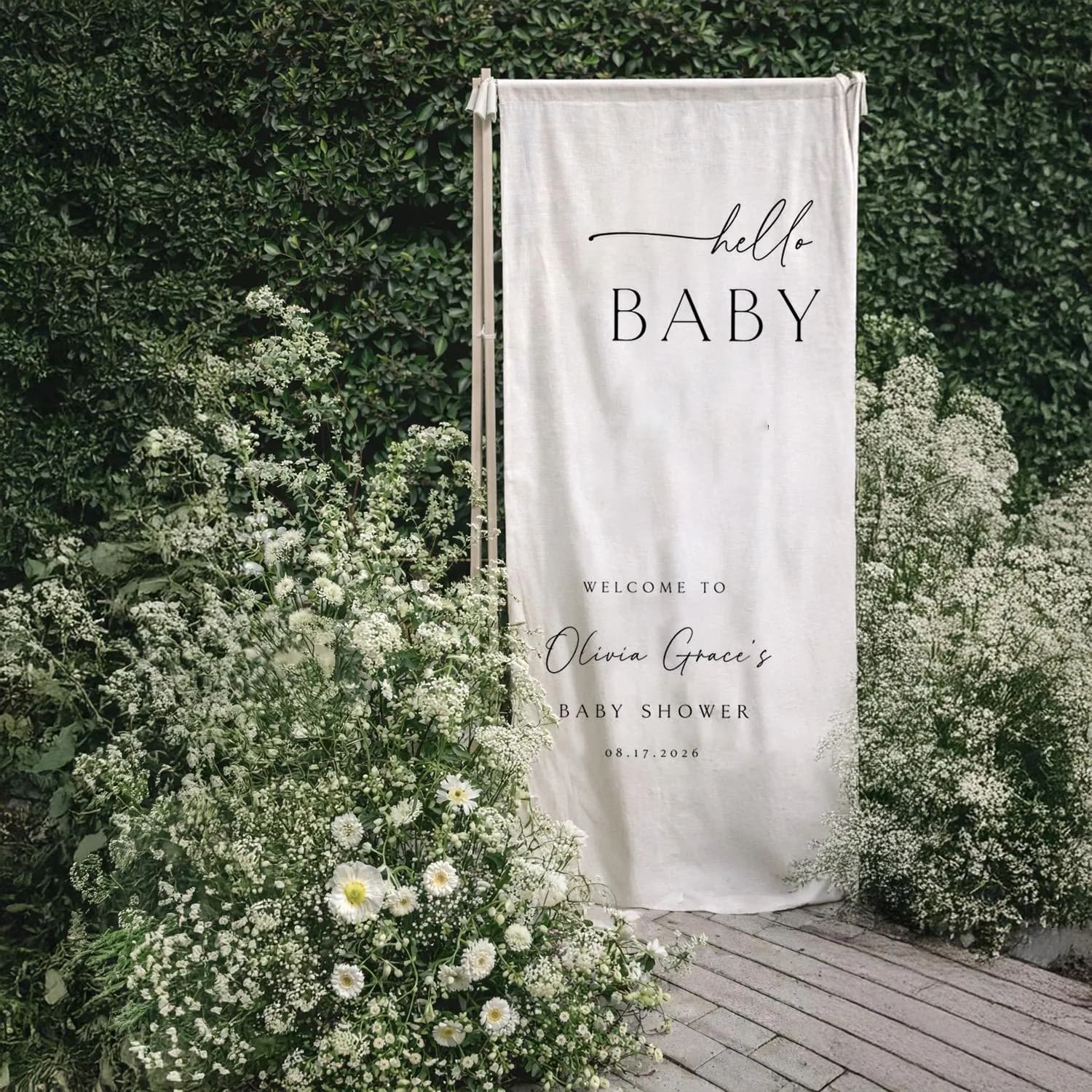 Custom Fabric Baby Shower Welcome Sign, Minimalist Neutral Banner