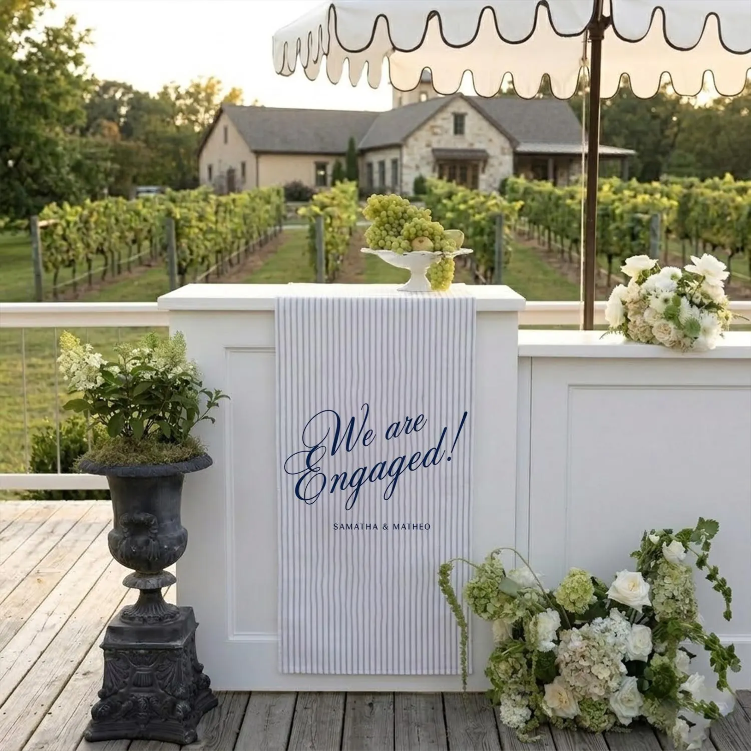 Engagement Party Decor, Personalized Wedding Bar Sign, Striped Table Runner Cocktail Table - image 4