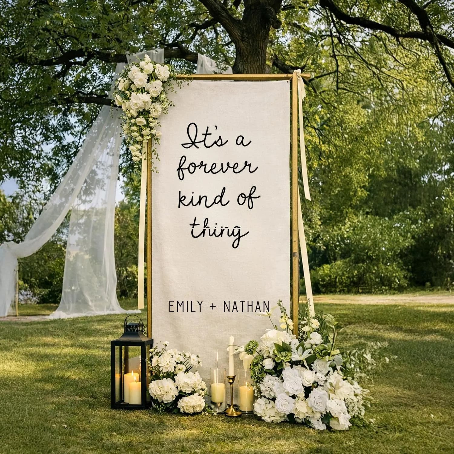 Personalized Wedding Banner, Romantic Backdrop, Cotton Linen Fabric Sign - image 3