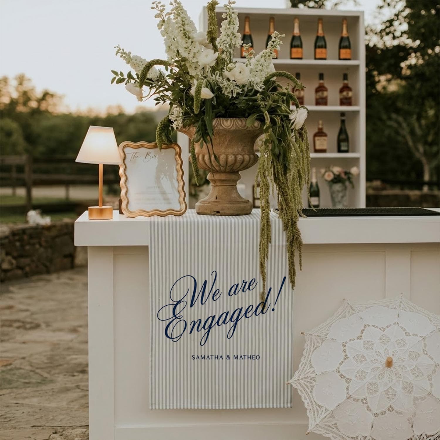Engagement Party Decor, Personalized Wedding Bar Sign, Striped Table Runner Cocktail Table - image 3