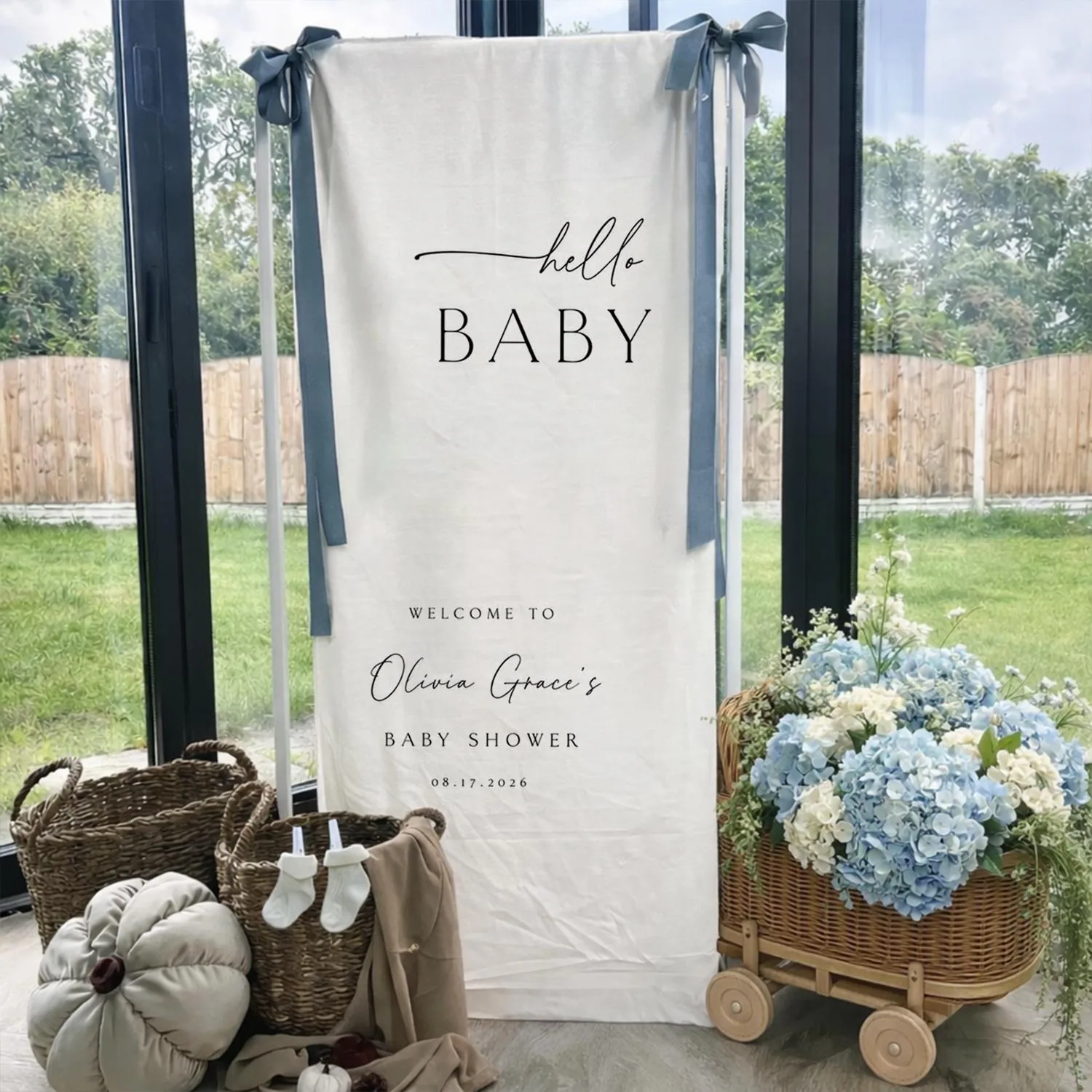 Custom Fabric Baby Shower Welcome Sign, Minimalist Neutral Banner - image 3