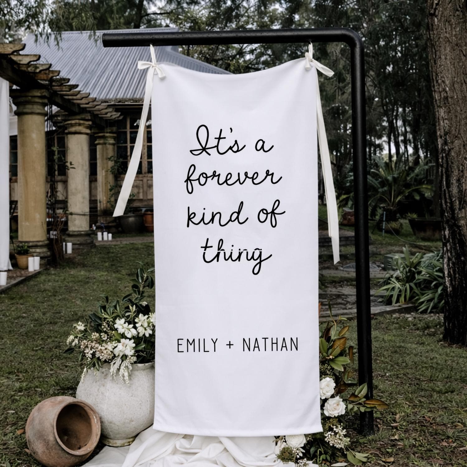 Personalized Wedding Banner, Romantic Backdrop, Cotton Linen Fabric Sign - image 4
