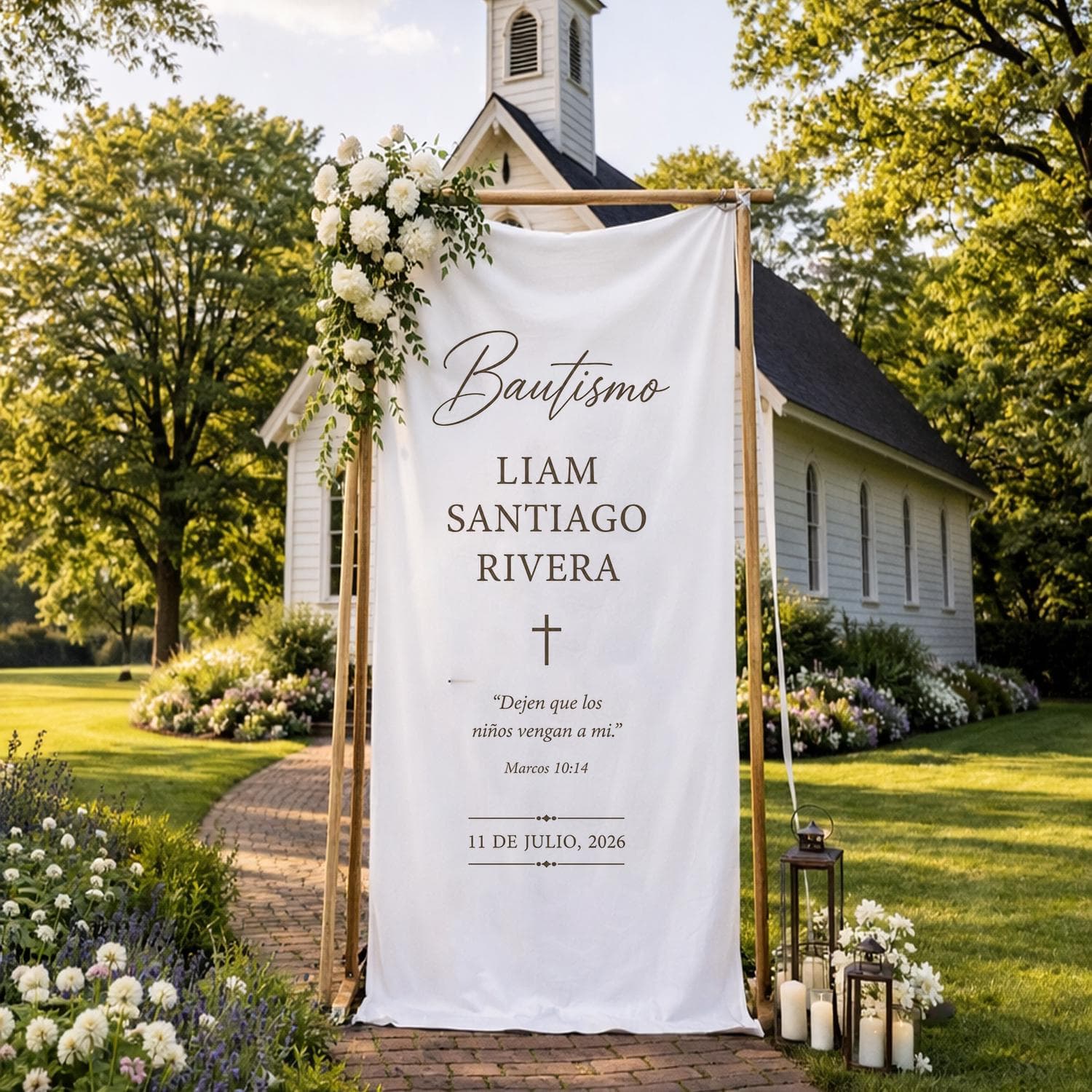 Personalized Baptism Banner, Custom Christening Backdrop, First Communion Decor, Cotton Linen Fabric Sign - image 2