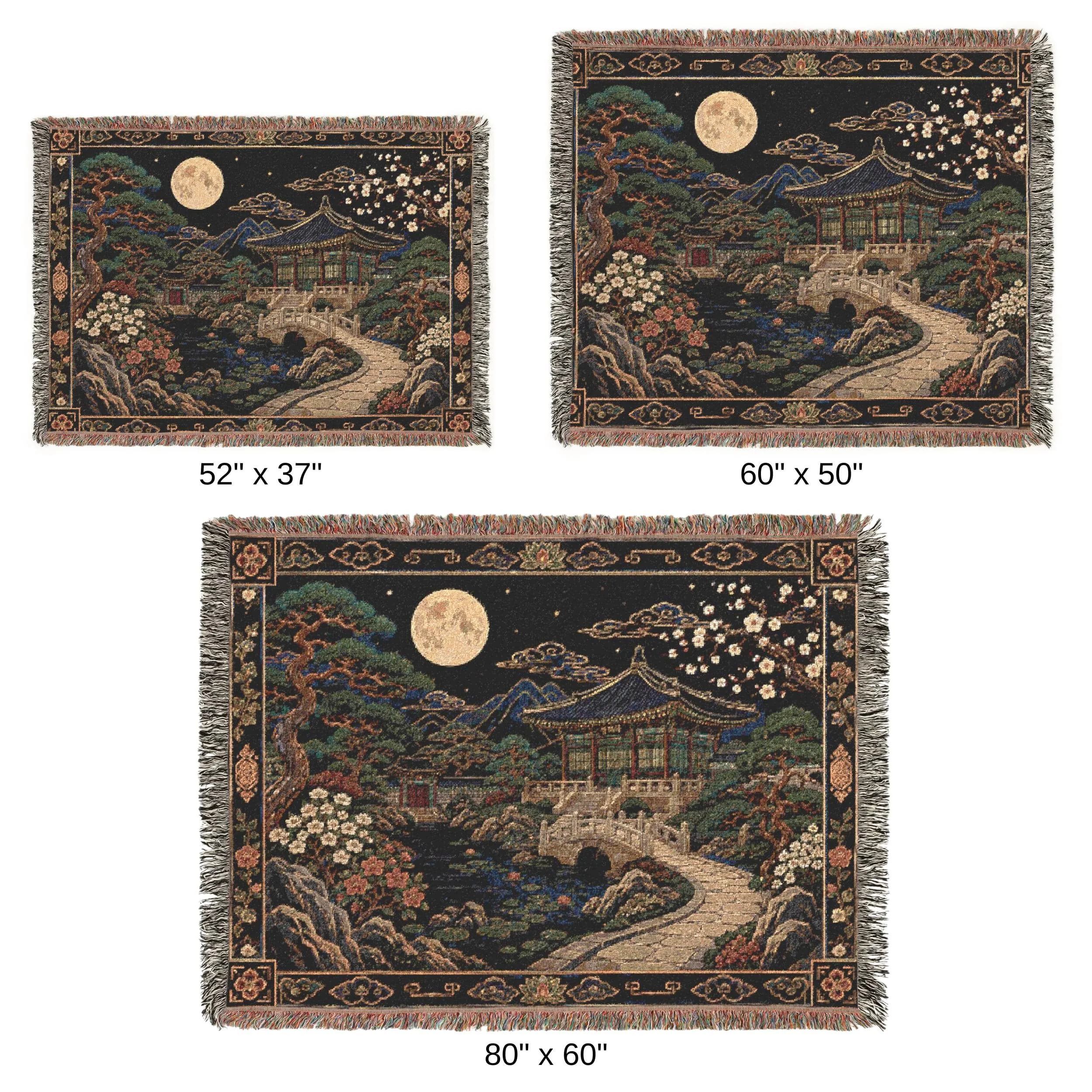 Korean Palace Garden Tapestry Wall Hanging Moonlit Korean Wall Art Woven Throw Blanket Asian Landscape Traditional Floral Old World Decor - image 5