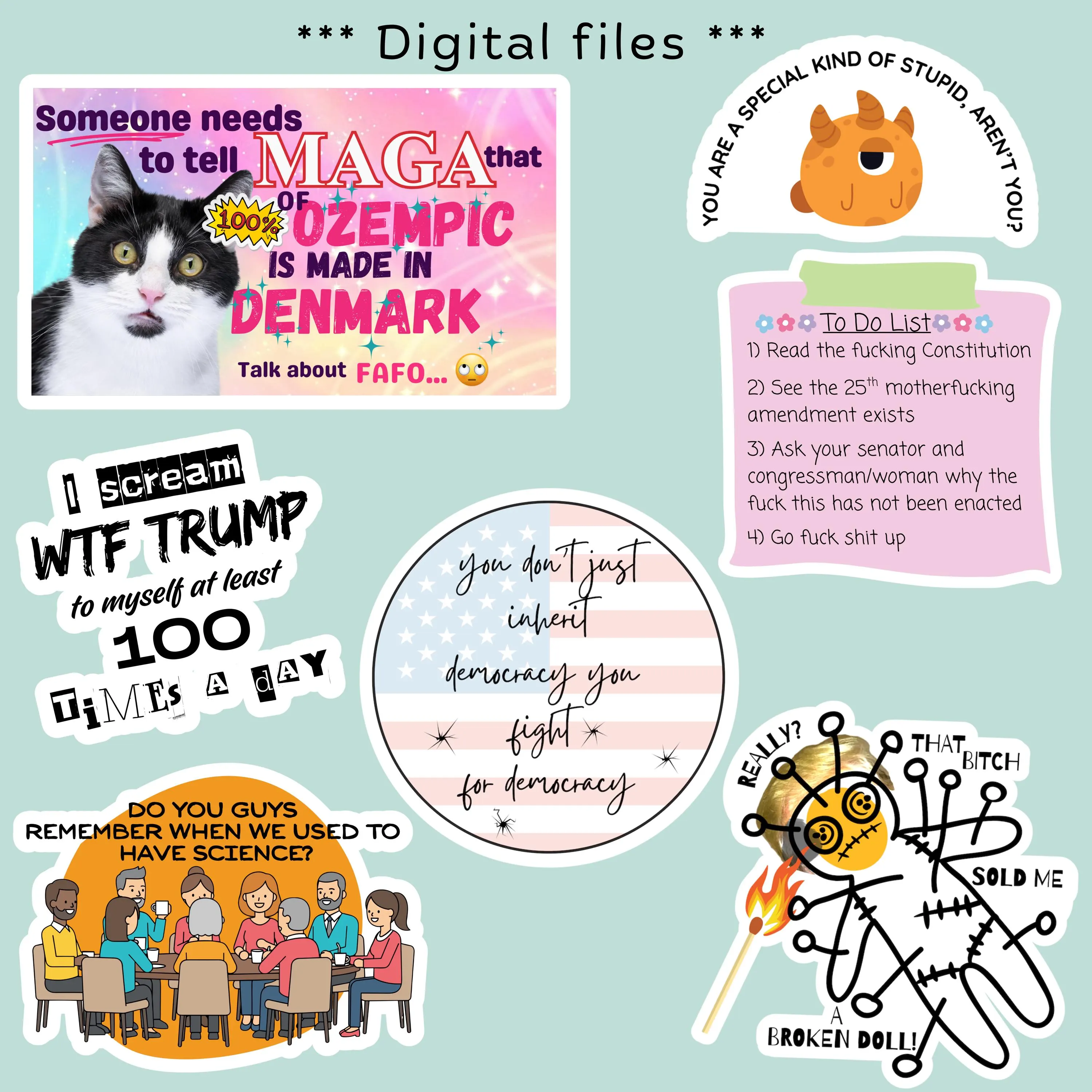 Sarcastic Political Sticker Bundle – Funny Anti-Trump Designs (Digital Download, PNG File) - image 5