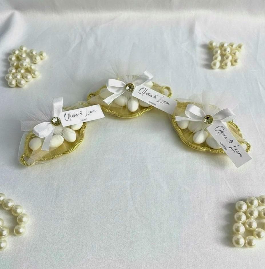Personalized Almond Favors: Wedding, Baptism, Celebration Dragees on Mini Tray - image 5