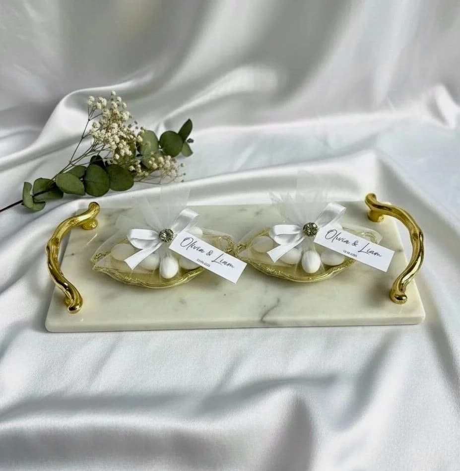 Personalized Almond Favors: Wedding, Baptism, Celebration Dragees on Mini Tray - image 4