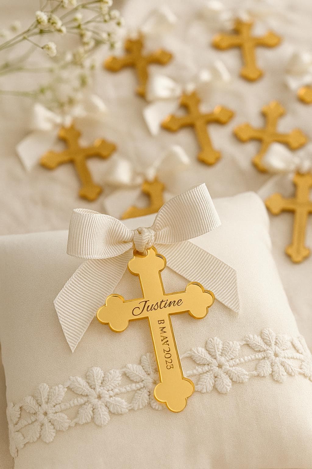 Personalized Gold Acrylic Favor Tag | Custom Baptism Cross Gift - image 4