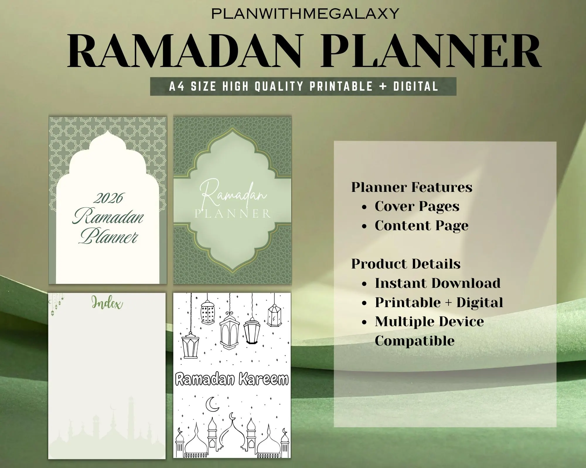2026 Ramadan Planner digital pdf 30 days plan Islamic Printable Planner kid Activities Trackers Daily Prayer Fasting Quran Goals Checklists - image 3