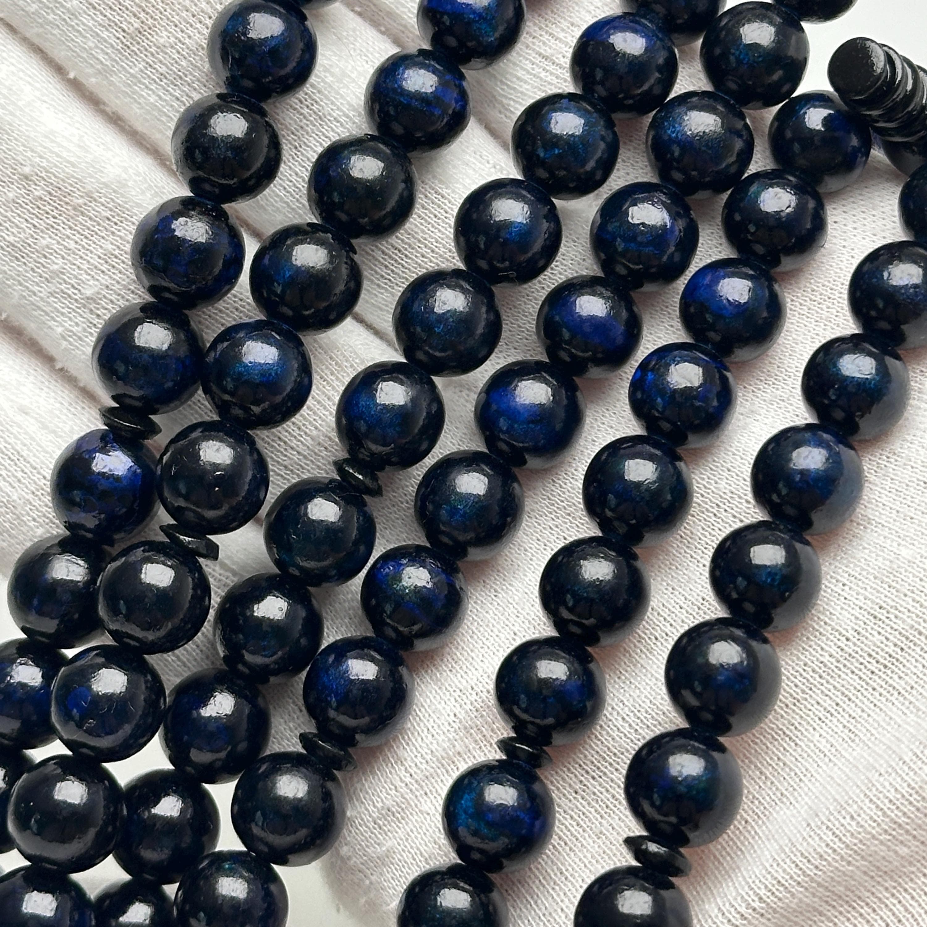 Tasbih Tijani en Yusr bleu – Corail noir reflets bleu / vert | Kourouss Artisanal - image 5