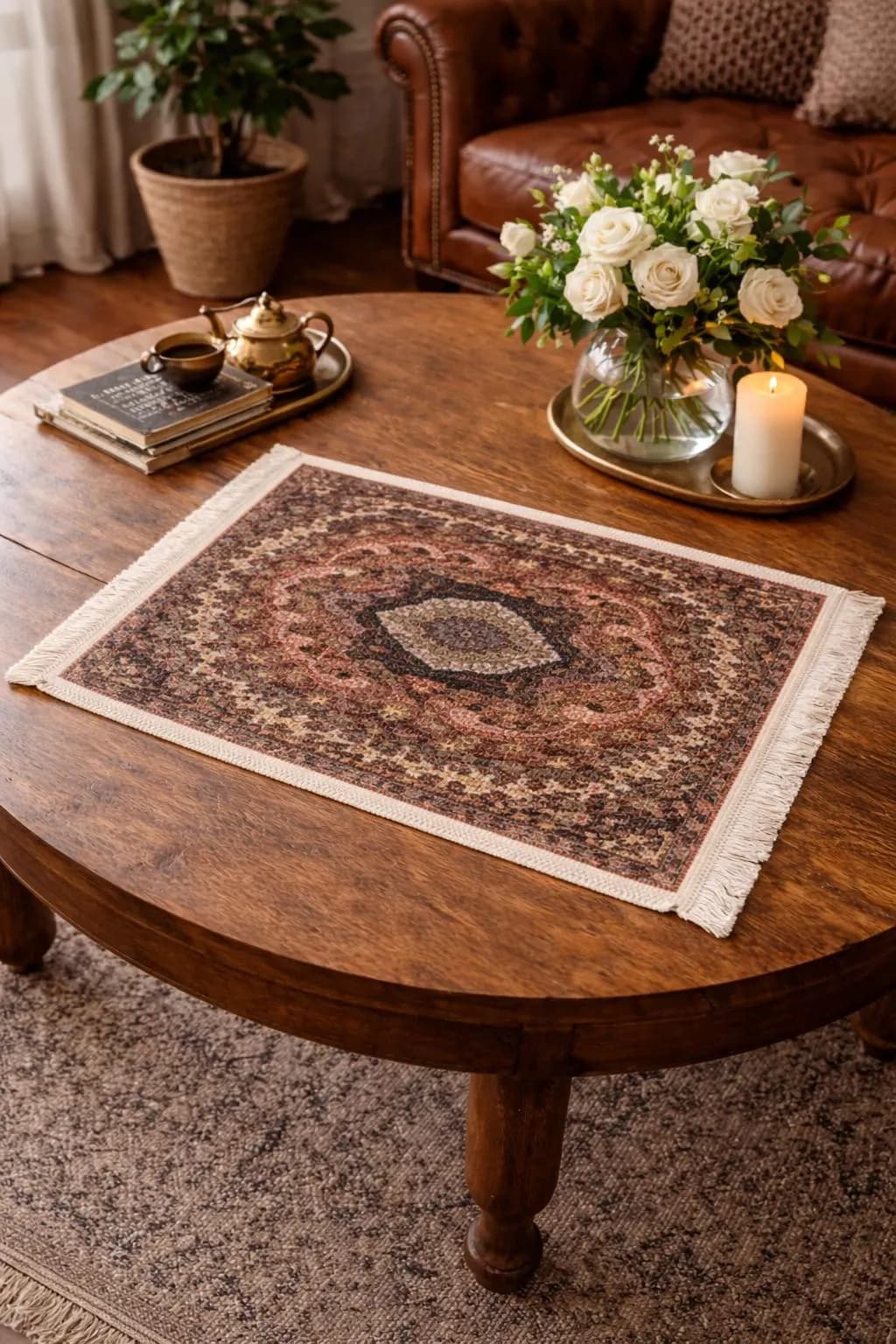 Vintage Persian Style Bamboo Rug, Washable Table Accent, Boho Farmhouse Decor - image 3