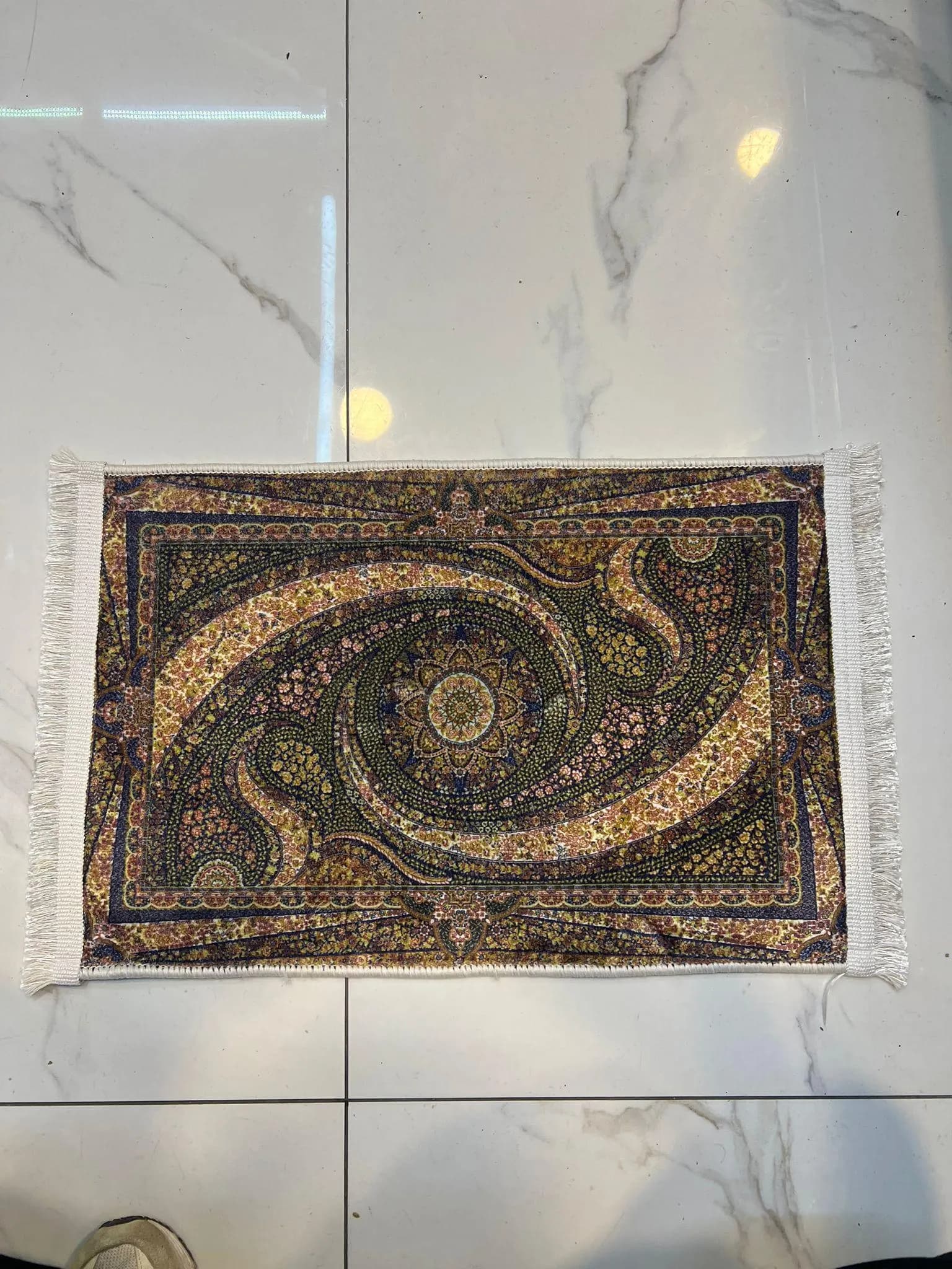 Vintage Persian Style Bamboo Rug, Washable Table Accent, Boho Farmhouse Decor - image 5