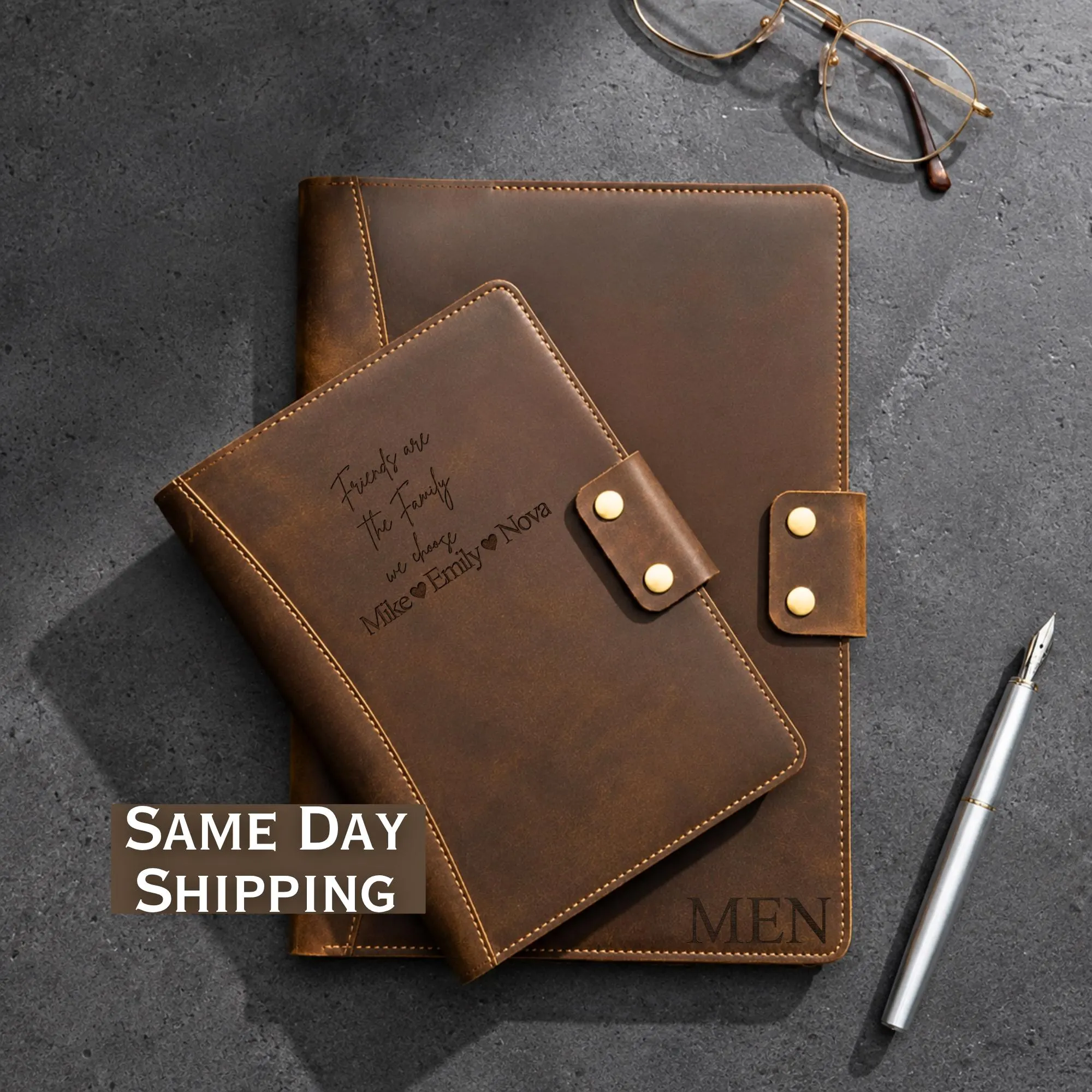 Personalized Friends Are The Family We Choose Leather Journal Custom Names Best Friend Diary Engraved Friendship Notebook Gift for bff