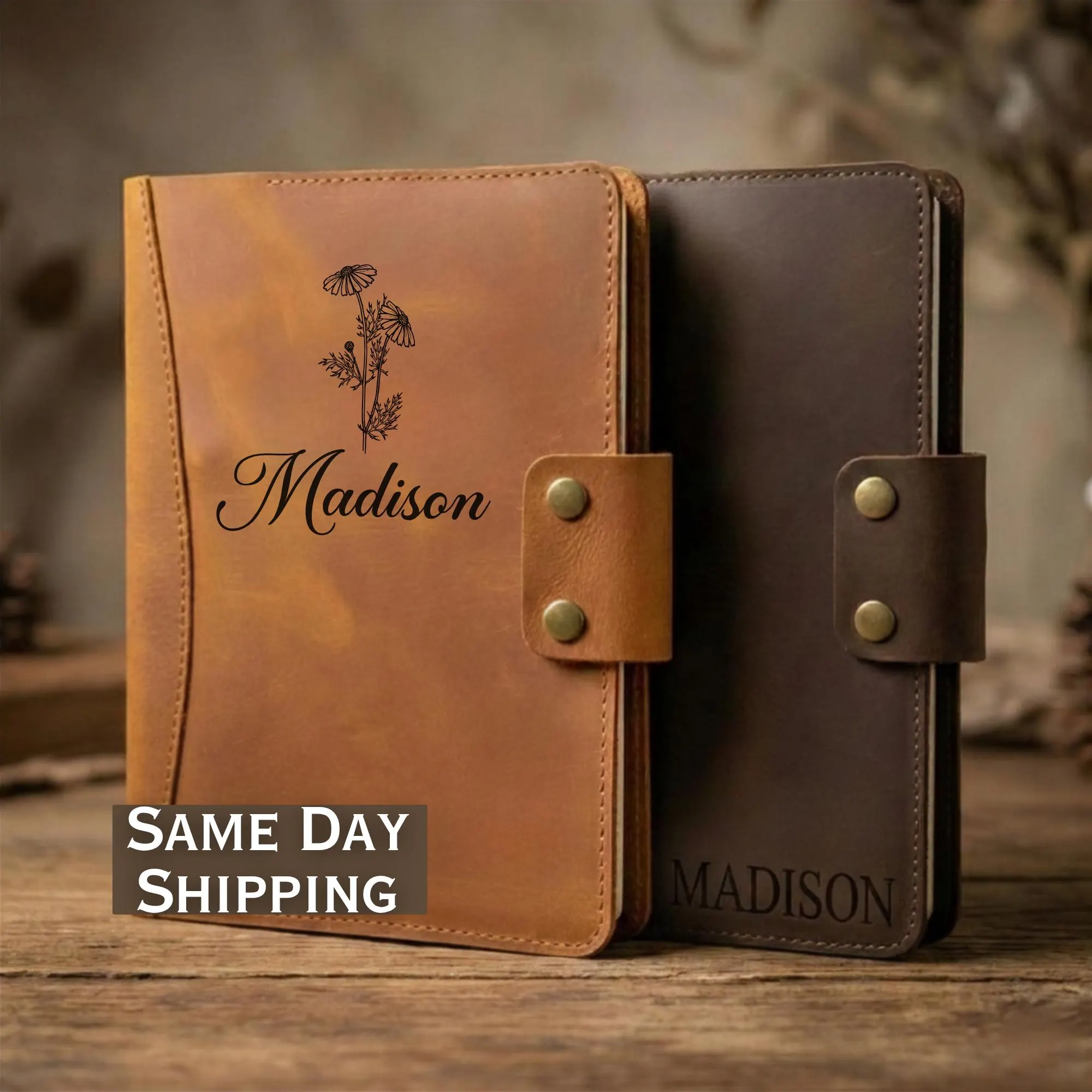 Personalized Leather Journal Portfolio Daffodil Flower Journal Refillable Notebook Portfolio Engraved Name Journal Portfolio Christmas Gift