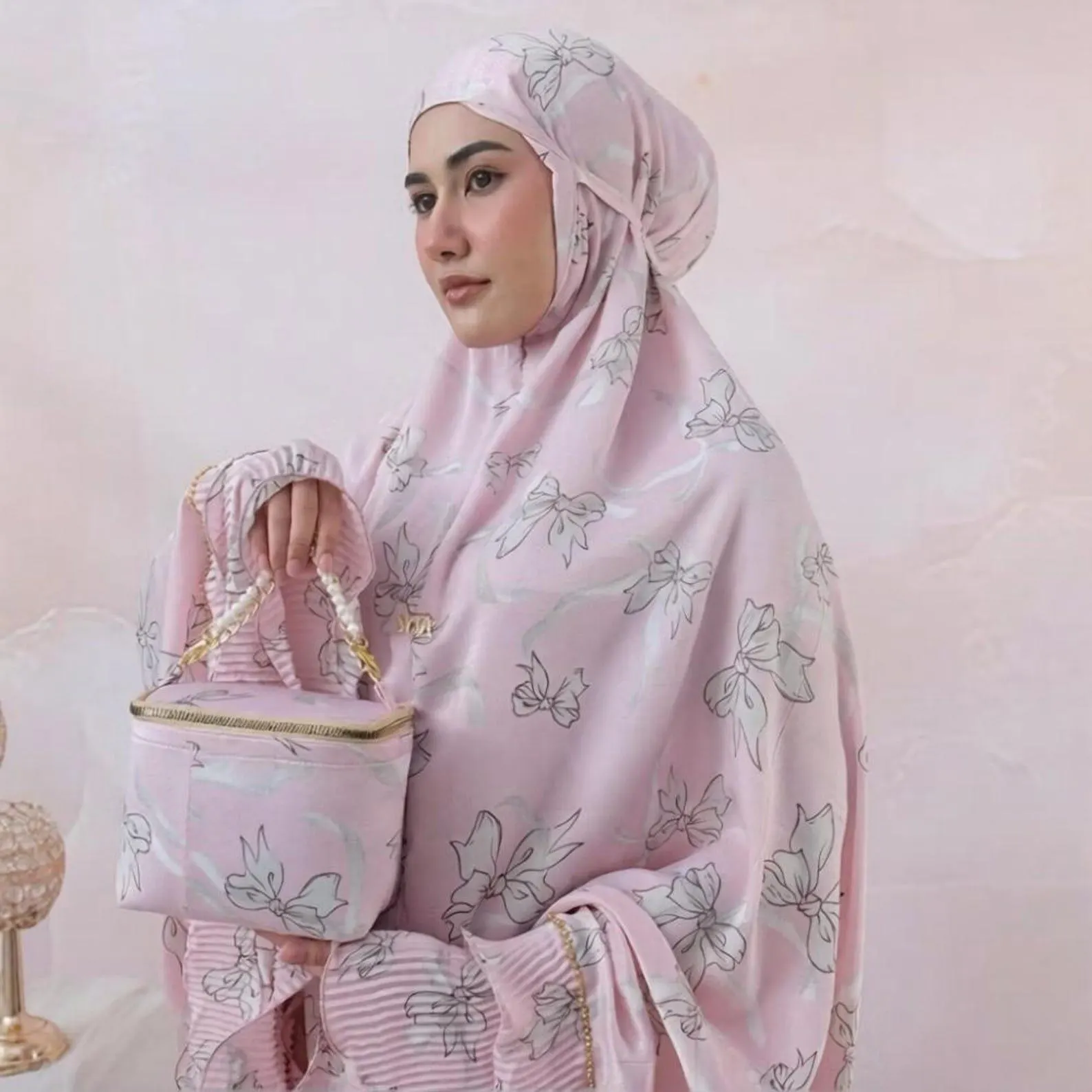 Muslim Prayer Dress Silky Santorini Ribbon Double Layers Ruffle Kelana Series - image 5