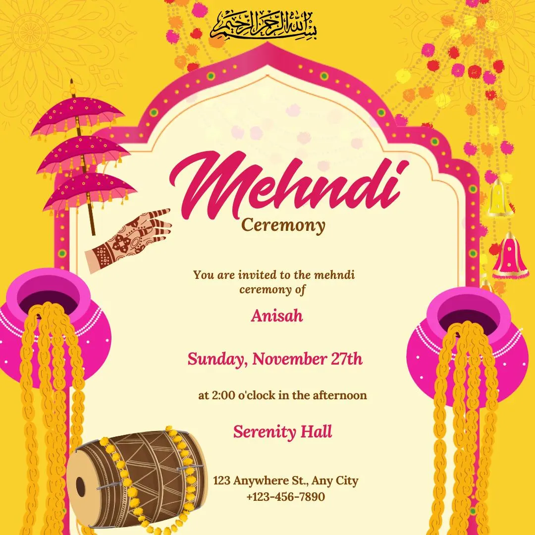 Digital Mehndi Invitation | Editable Mehndi Invite | Floral Mehndi Nikkah / Wedding Invite | Instant Download - image 3