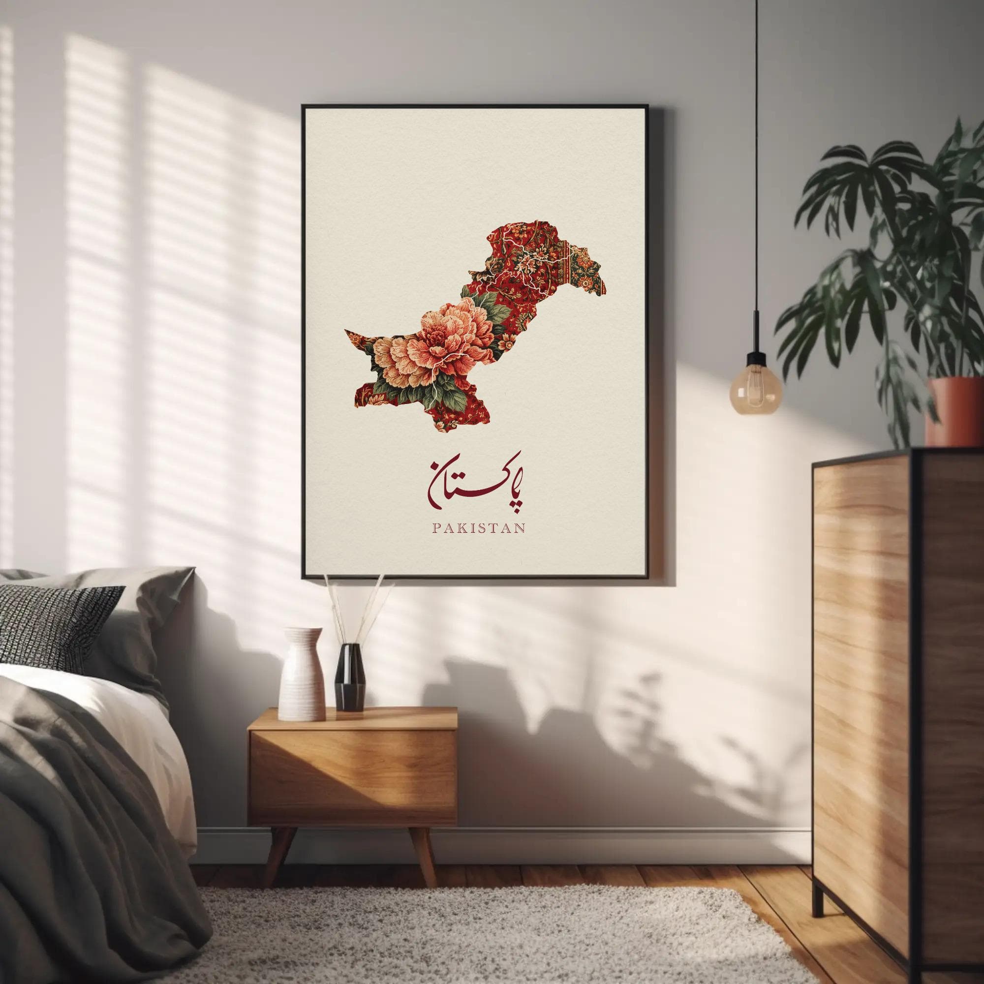 Pakistan Map Art Print, Floral Carpet Textile Pattern, Urdu Calligraphy (Digital Download) - image 4