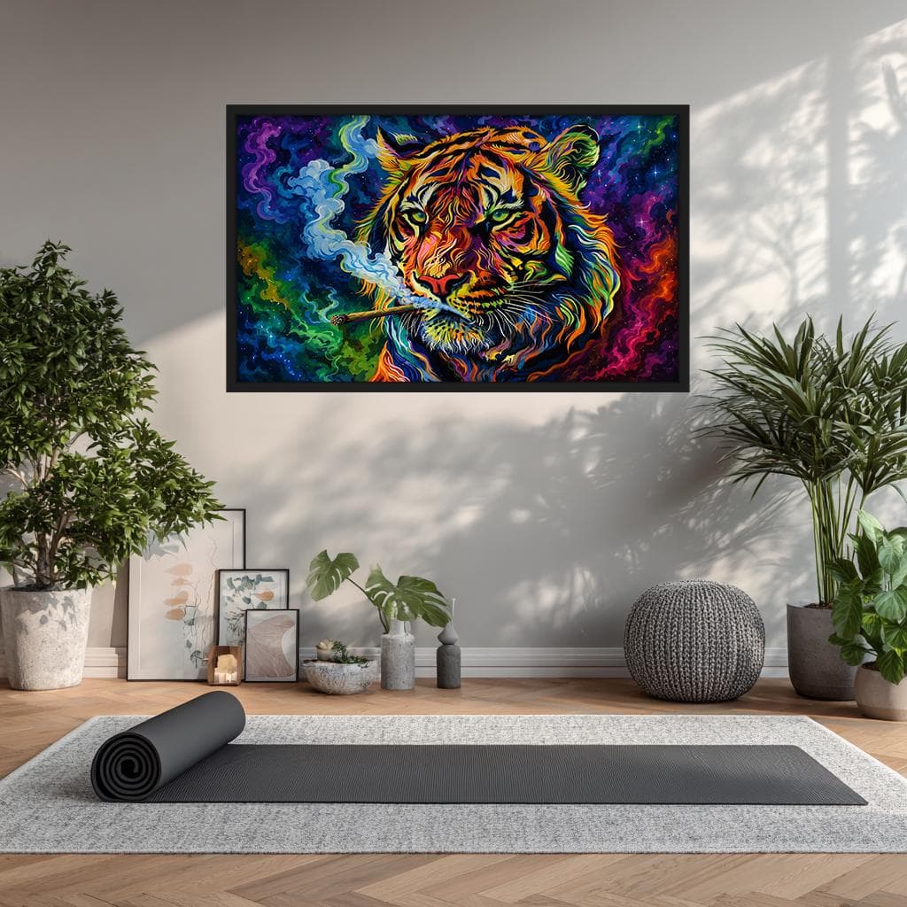 Neon tiger artwork showcasing vibrant rainbow colors and psychedelic visual effects.
